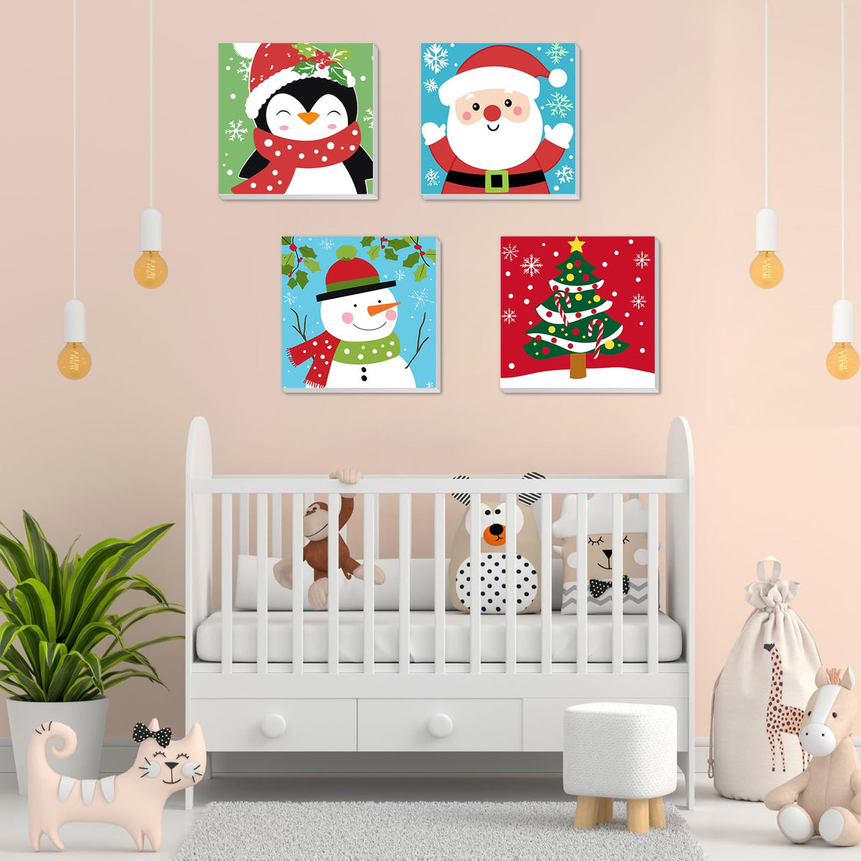 MEIYUDA Framed 4Pack Christmas Paint by Number Kit for Kids, Santa Claus and Snowman Paint by Numbers for Kids Age 4-8-12, Children DIY Acrylic Oil Painting for Home Wall Decor 8x8in MEIYUDA