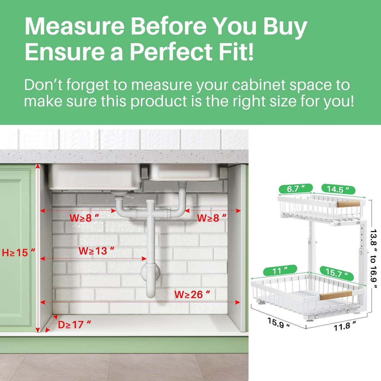 Under Sink Organizer, 2 Packs 2 Tier Under Sink Organizers and Storage, Slide out Pull out Cabinet Organizer Shelf, Metal Sliding Drawer for Kitchen Bathroom Pantry Closet Rack(White) Kitstorack