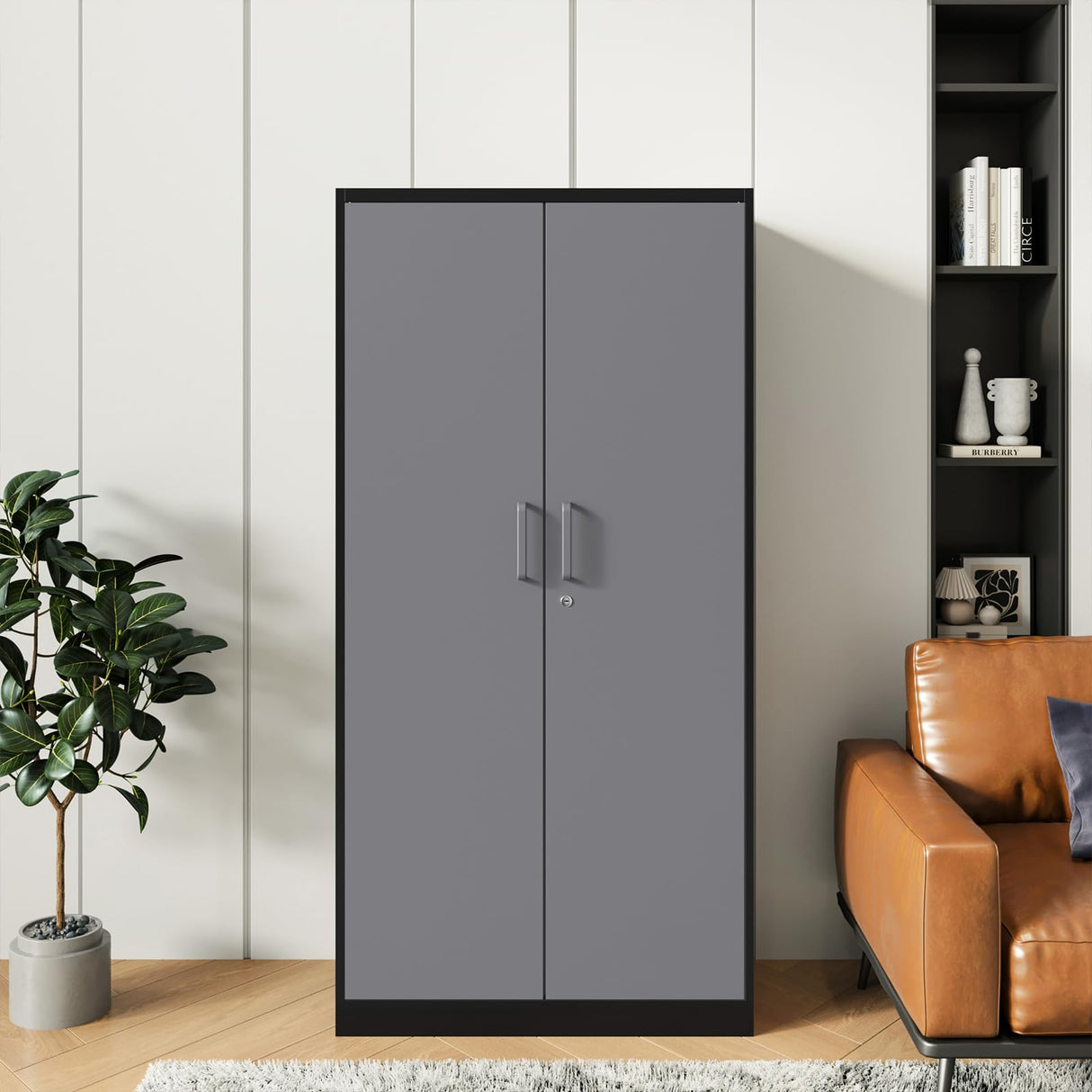 Anxxsu Metal Garage Storage Cabinet, 71" Locking Storage Cabinet with 2 Doors and 4 Adjustable Shelves, Lockable Metal Cabinet for Office,Home,Garage,Gym,School(Gray Black) Anxxsu