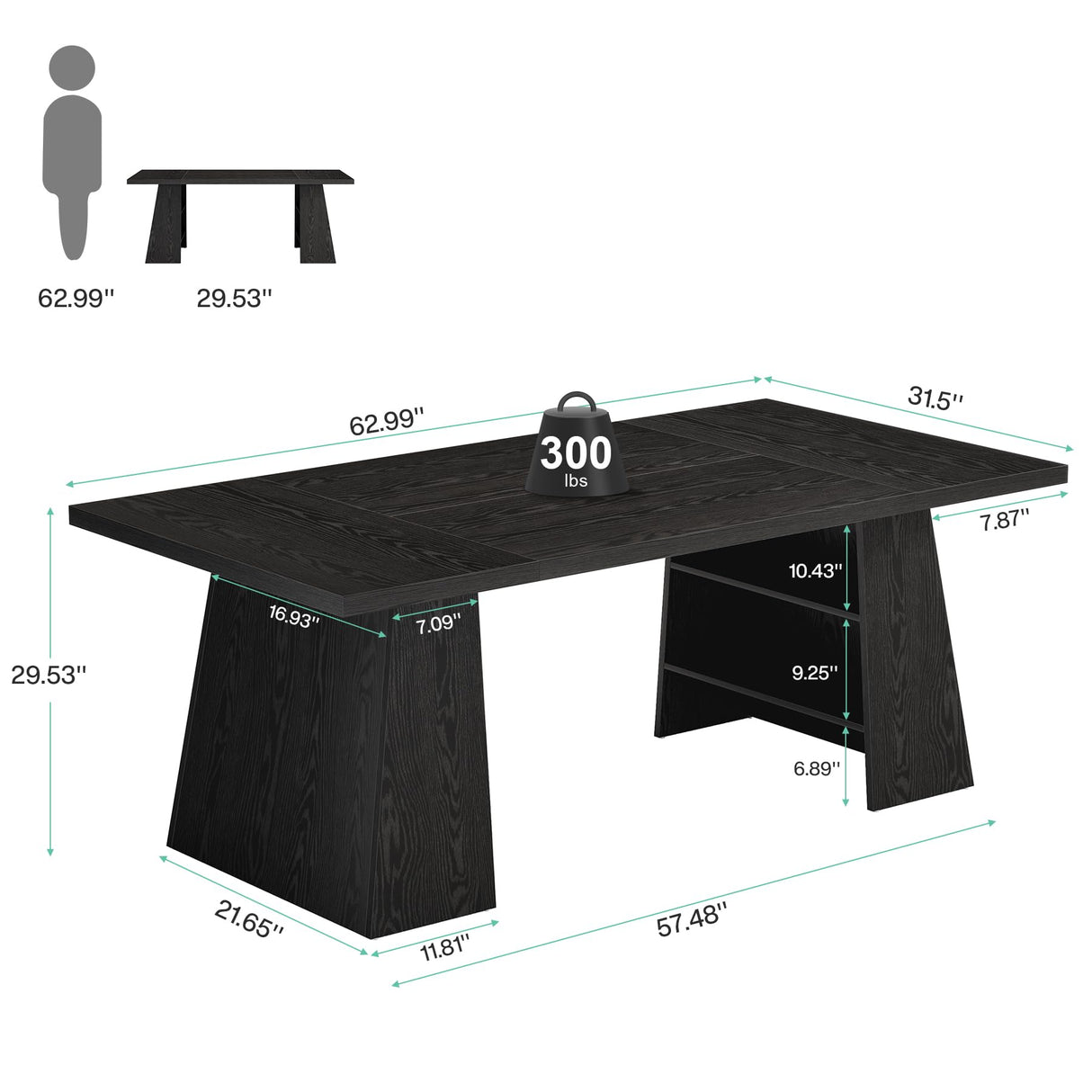 Tribesigns 63-Inch Executive Desk, Modern Large Office Computer Desk with Double Pedestal and Storage Shelves, Simple Writing Conference Table Workstations Business Furniture for Home Office, Black Tribesigns