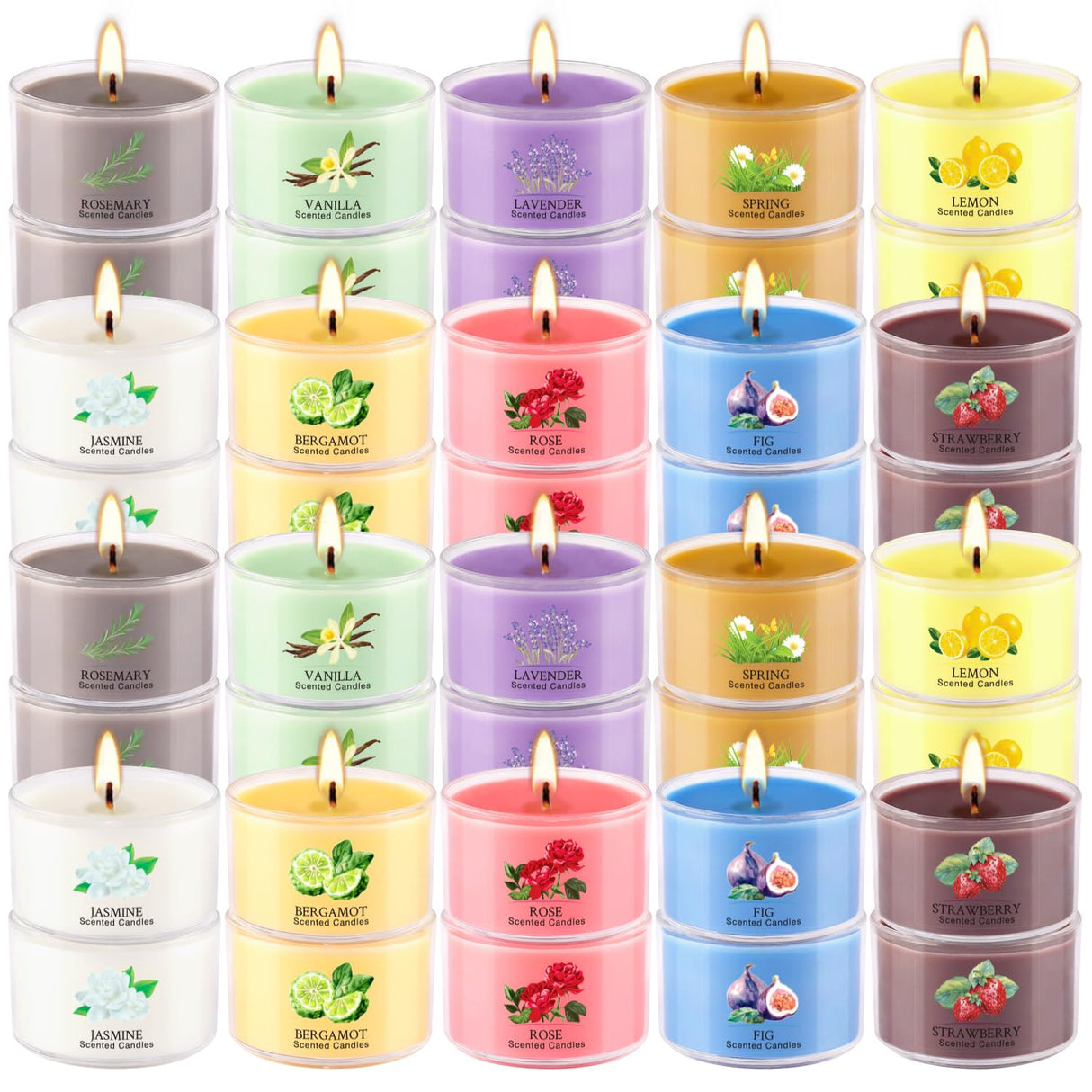 Scented Candle Set of 40 * 35g, 10 Fragrances, Soy Wax, Smokeless, with Cotton Wick,Long-Lasting Burn time for Home Décor,Relaxation,Romantic Dinner,Gift pliadvbu
