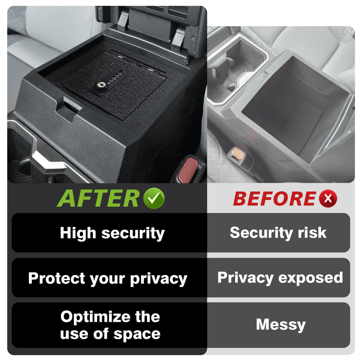 Muslogy Center Console Safe Lockbox Compatible with Toyota Tacoma 2024 Accessories 4th Gen Tacoma Console Vault Box Gun Safe Extra Storage Safety Security 4 Digit Combination Lock with Key Muslogy