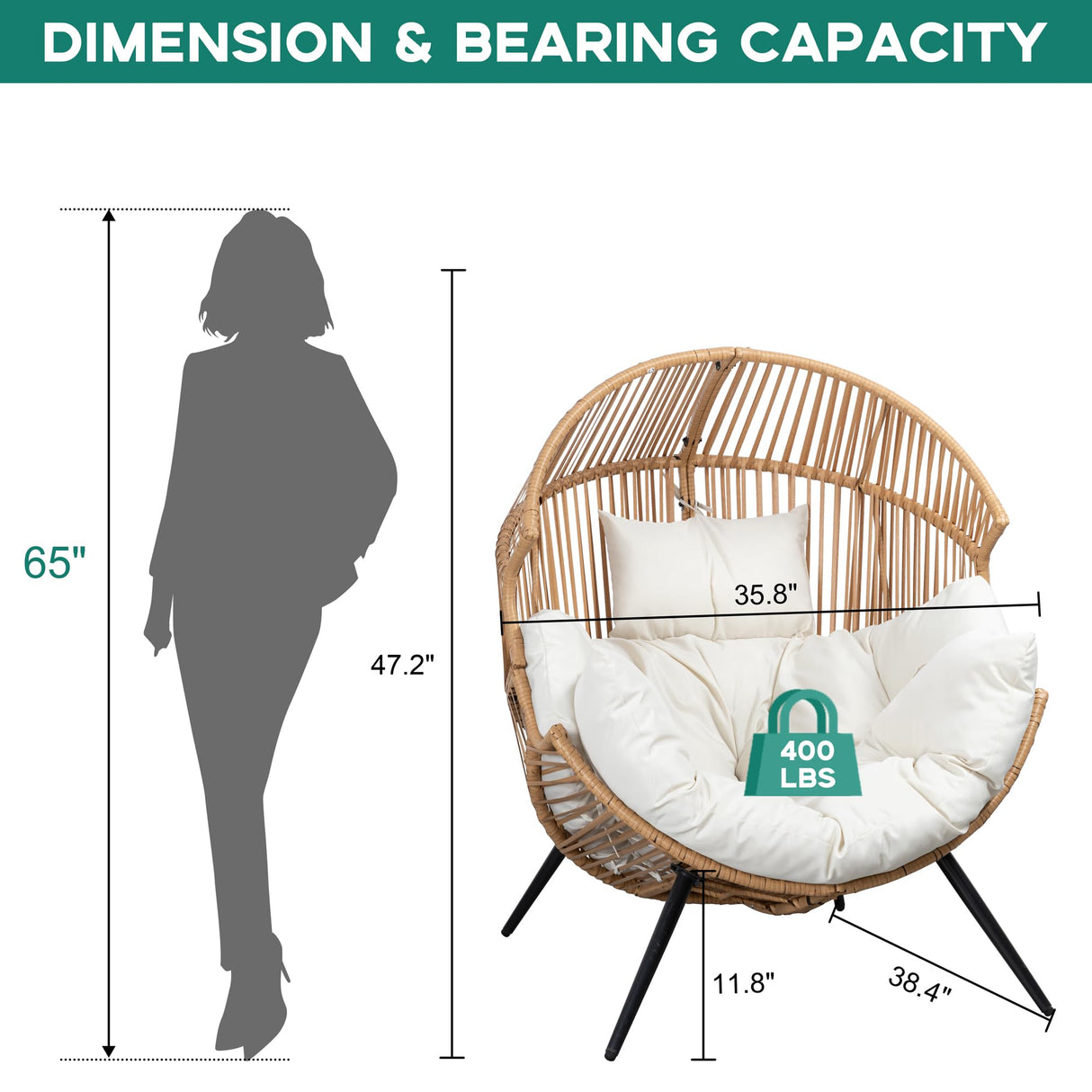 Shintenchi Wicker Outdoor Rattan Patio with Cushion,Oversized Patio Lounge with Cushion Basket Seat for Indoor Living Room Bedroom Outside Backyard Balcony Shintenchi