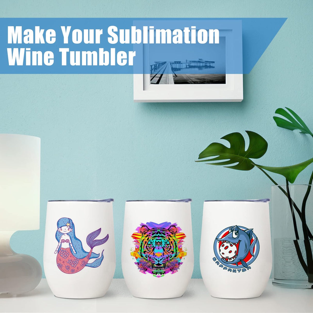 Lifecapido Sublimation Blanks Wine Tumblers 12oz, Stainless Steel Stemless Wine Tumblers, Double Wall Vacuum Insulated Wine Tumbler with Lids for Wine Coffee Champaign Juice Cocktails, White Lifecapido