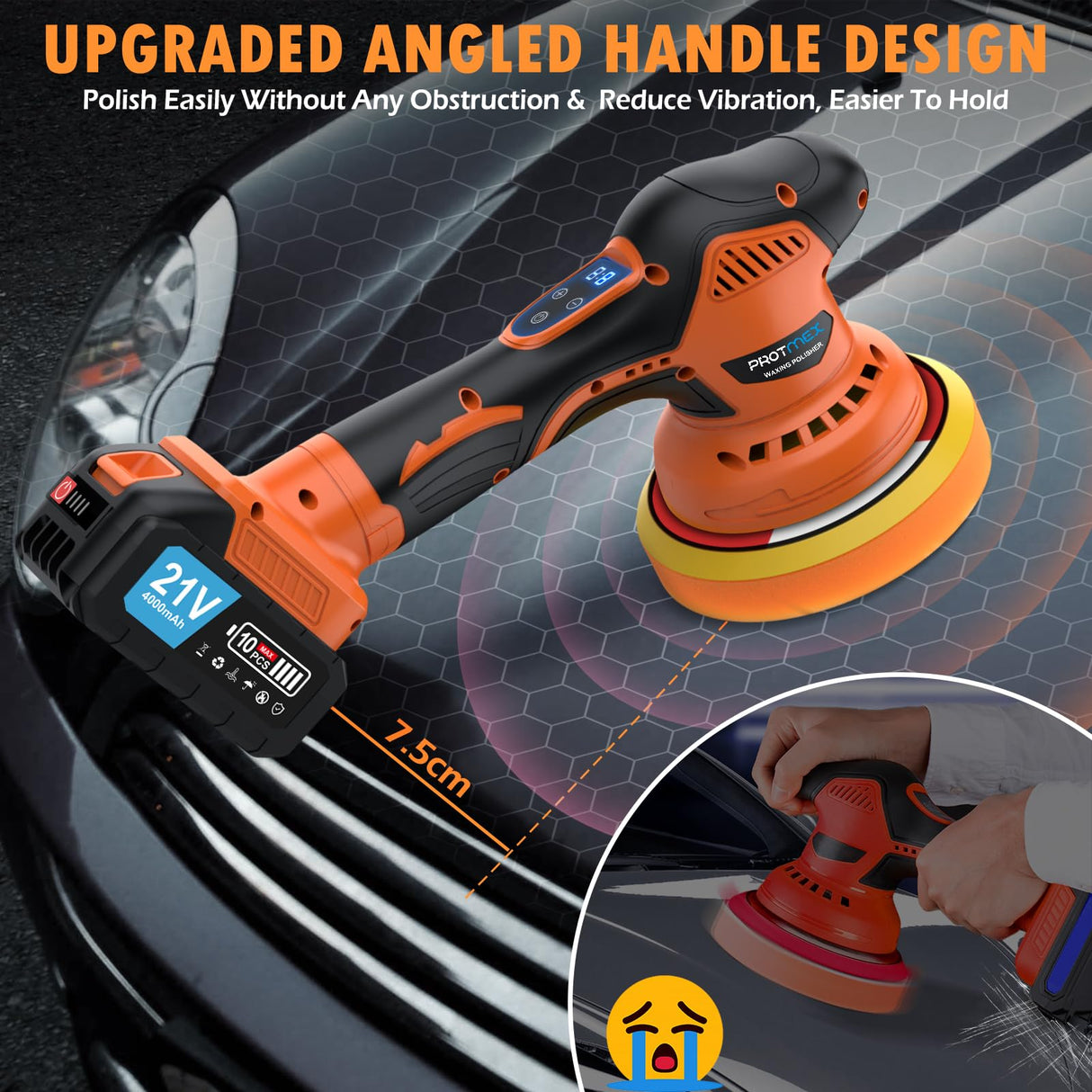 Cordless Car Buffer Polisher, Car Polishing Kit with 21V 2 X 4.0Ah Batteries, Orbital Eccentric Buffers with 8 Variable Speed Up to 6000 RPM, 6IN Touchscreen Buffer for Car Detailing/Scratch Removing Protmex