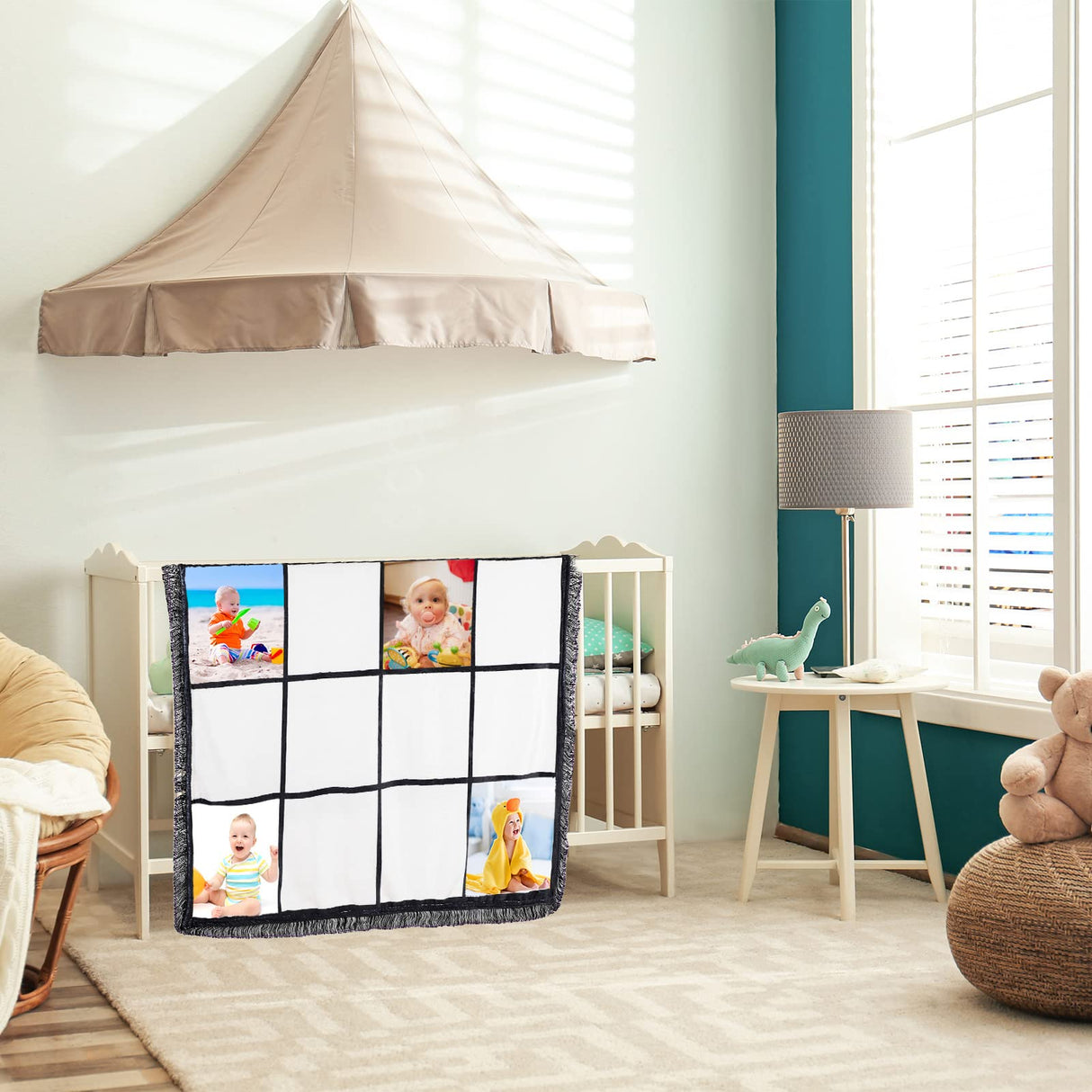 Sublimation Blanket Personalized Sublimation Throw Blanket with 20 Printable Panels Baby Printed Blanket Flannel Fleece Blanket with Tassels for Heat Press Home Sofa Bedroom (60 x 40 Inch) Tatuo