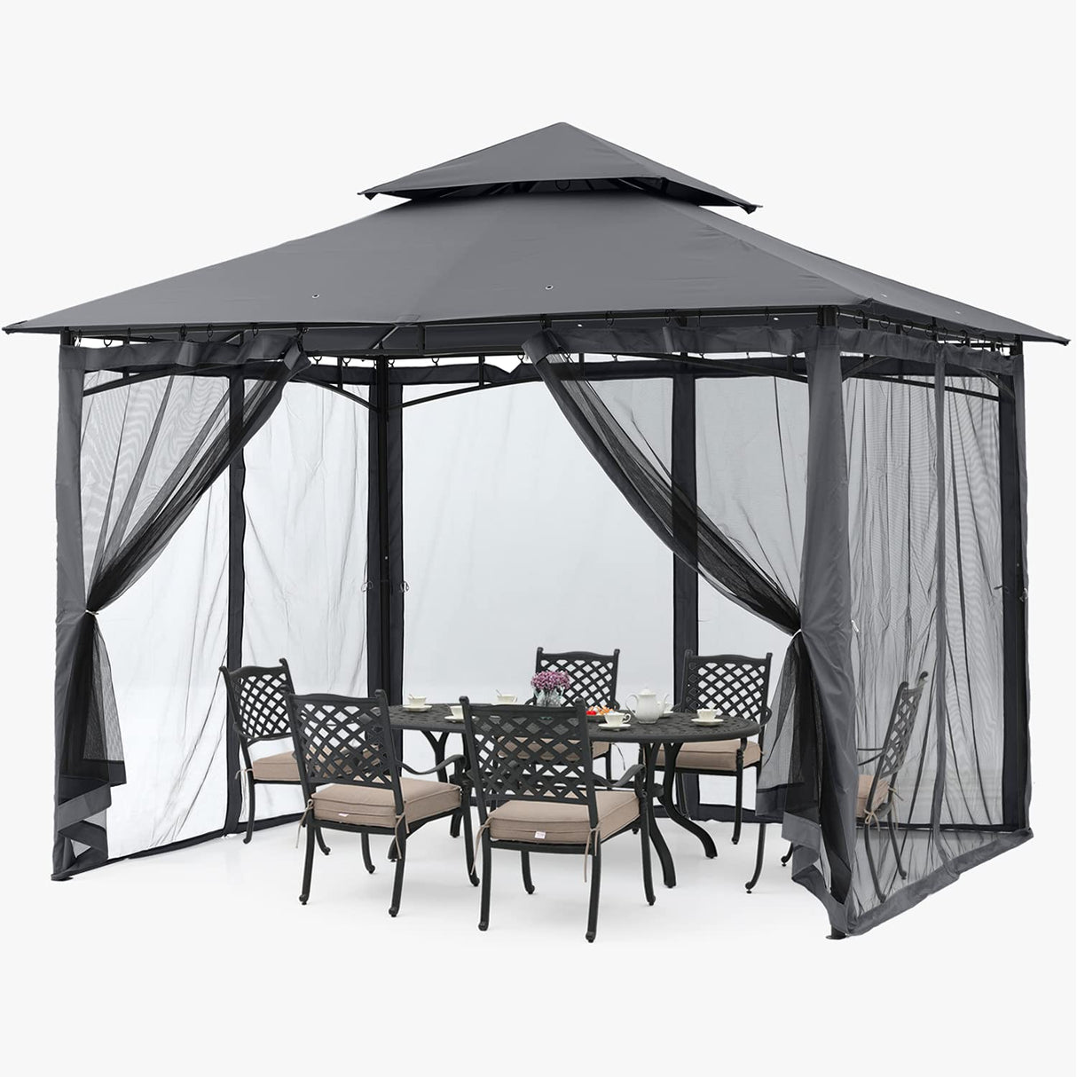 ABCCANOPY Gazebos for Patios 10x10 - Outdoor Steel Frame Gazebo with Mosquito Netting for Lawn Backyard Garden Deck (Dark Gray) ABCCANOPY