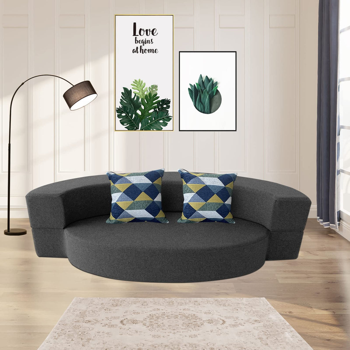 Nigoone Modern Folding Sofa Bed Couch Memory Foam with 2 Pillows Sleeper Sofa futon Couch for Bedroom Living Room Guests, Washable Set, Stylish Oval 76''L × 41.5''D × 10''H,Dark Gray Nigoone