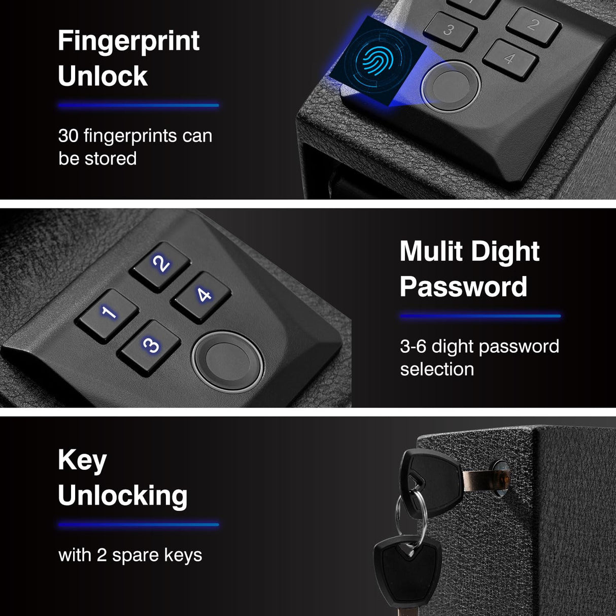 Arvilon Slider Handgun Safe for Nightstand, Biometric Beside Gun Safe for Pistols with Quick Access Sliding Door, Pistol Safes for Wall Bedside Desk Vehicle with the Fingerprint, Keypad Arvilon