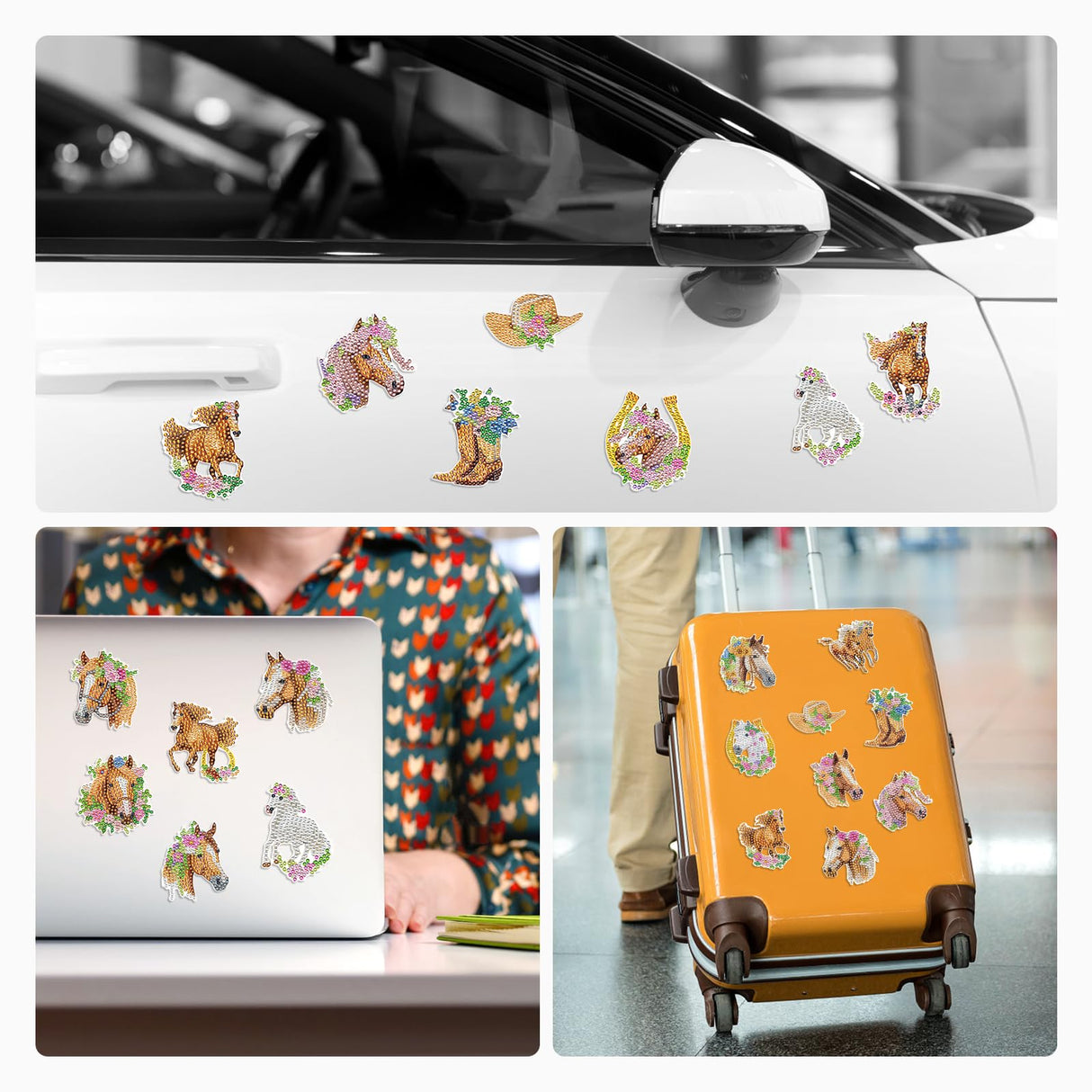 Sitsink Horse Diamond Painting Magnets - 16 Pcs Animals Theme Fridge Magnets DIY Cute Horse Stickers Diamond Art Kits for Adults Refrigerator Art Craft Home Decoration Car Sitsink