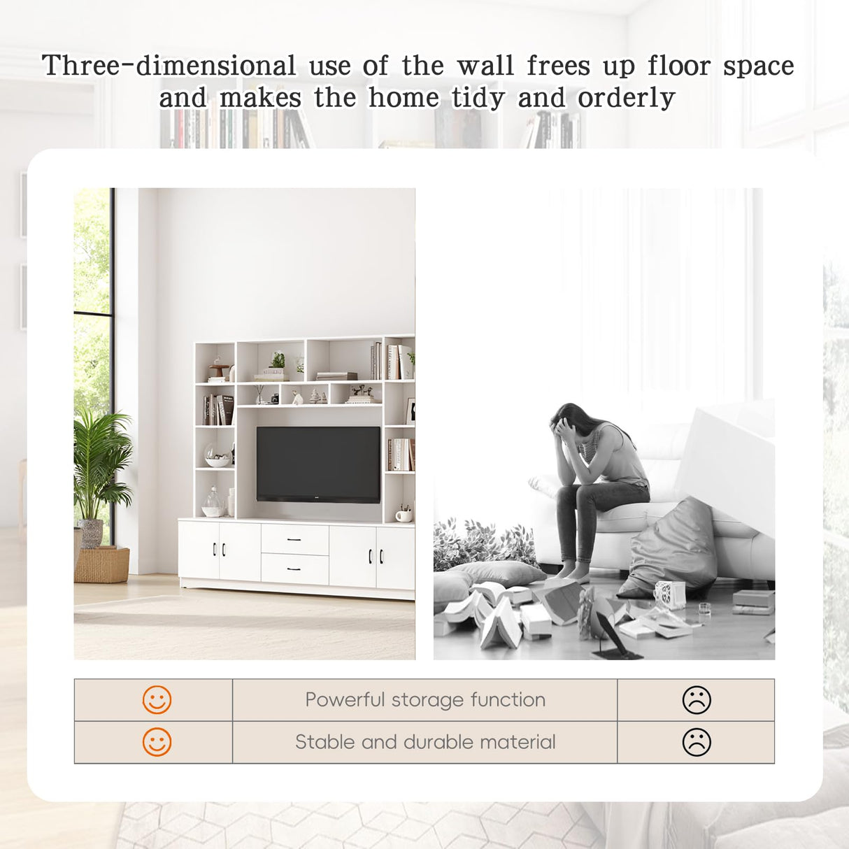 Modern TV Stand with Bookshelves, Entertainment Center with Cabinets & Storage Drawers, Fits up to 85-Inch TVs, Multifunctional Wall Unit for Living Room & Home Theater White 98.4" LSZMXI