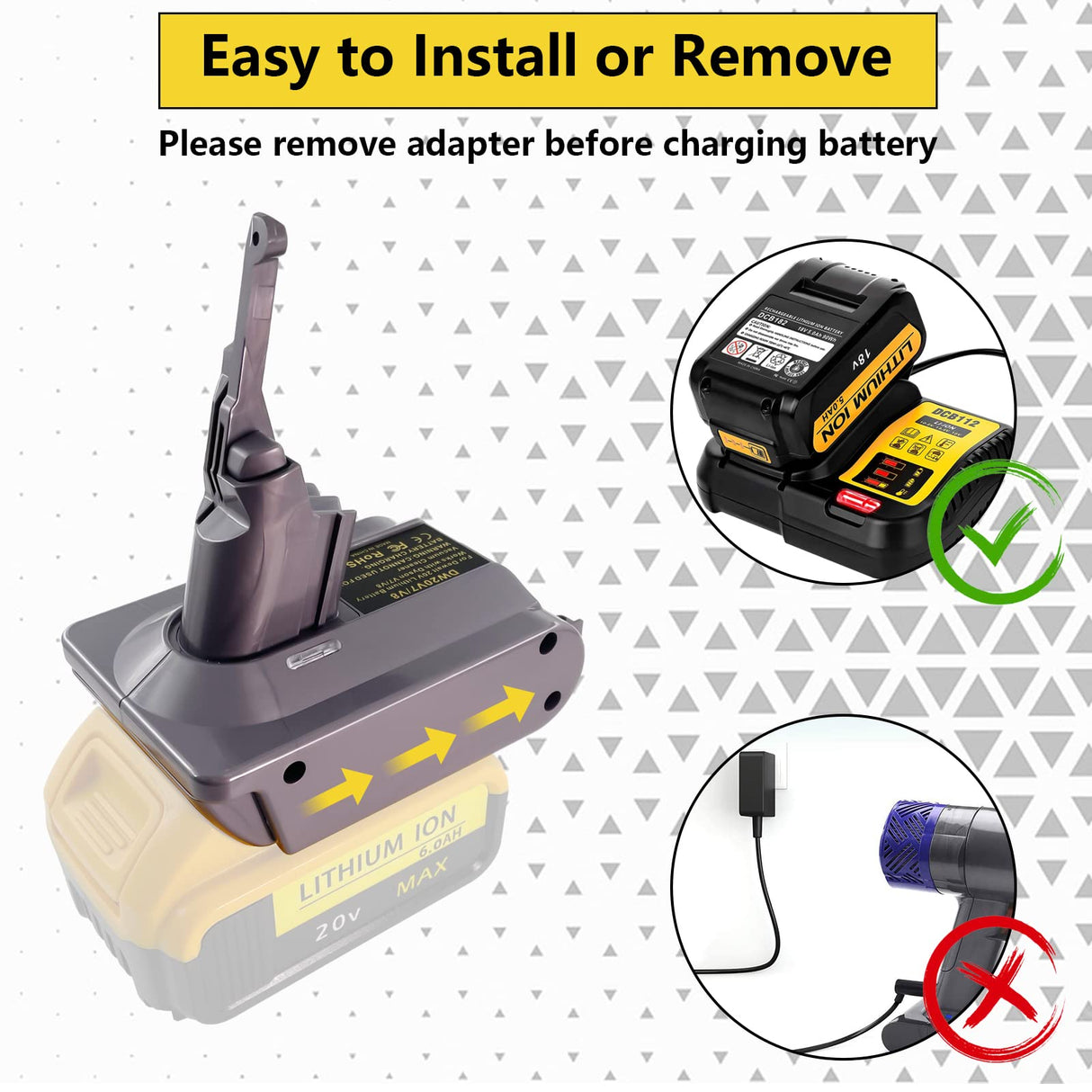 ASUNT New Version V8 V7 Battery Adapter for DeWalt 20V Lithium Battery Convert to Replace for Dyson V8 V7 Battery, Work for Dyson V8/7 Series Vacuum Cleaners V8/7 Animal V8/7 Absolute V8/7 Motorhead ASUNT