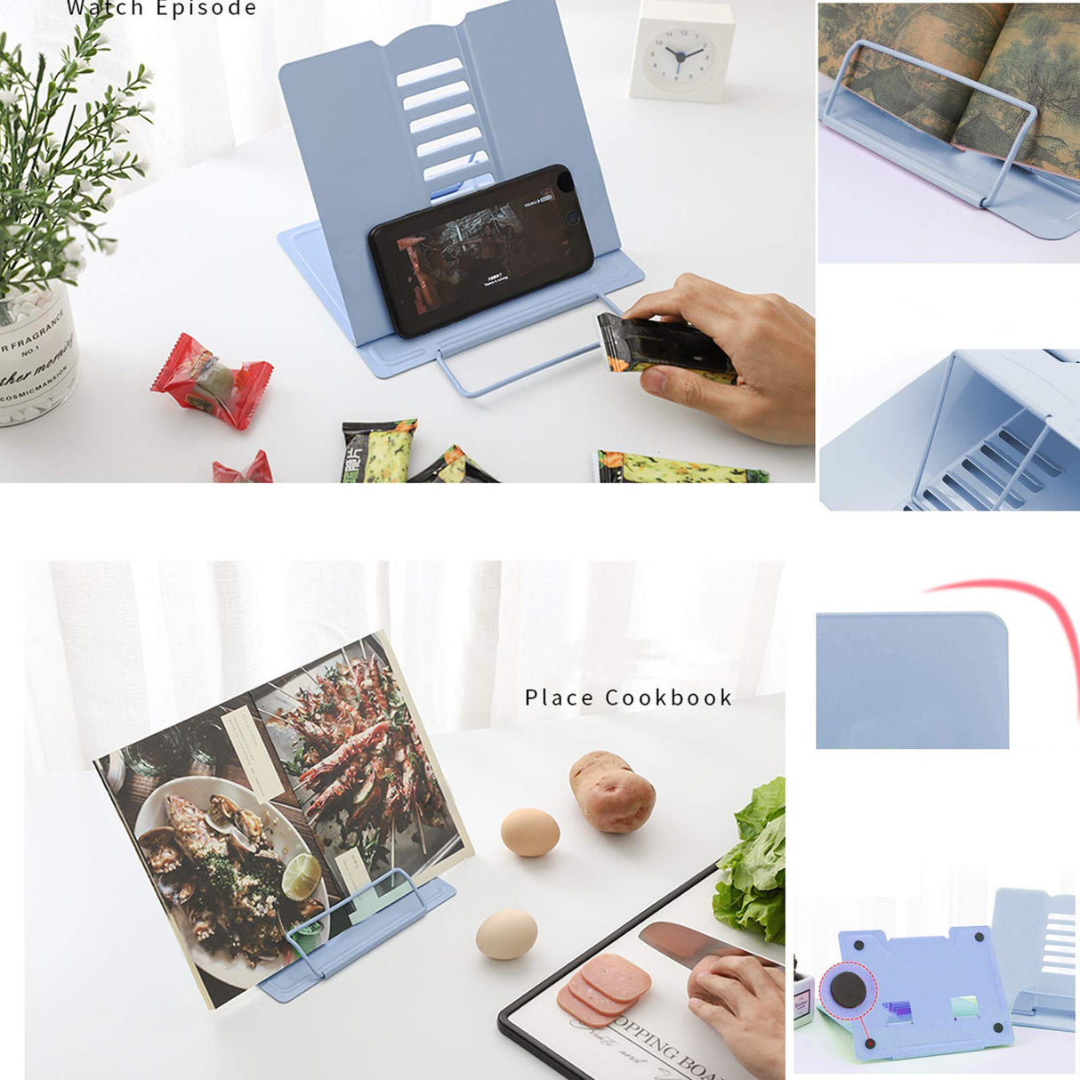 MSDADA Desk Book Stand Metal Reading Rest Book Holder Adjustable Cookbook Documents Holder Bookstands for Recipes Textbook Music Books Christmas Gift for Age 3,4,5,6,7,8,9,10+ Boys Girls (Light Blue) MSDADA