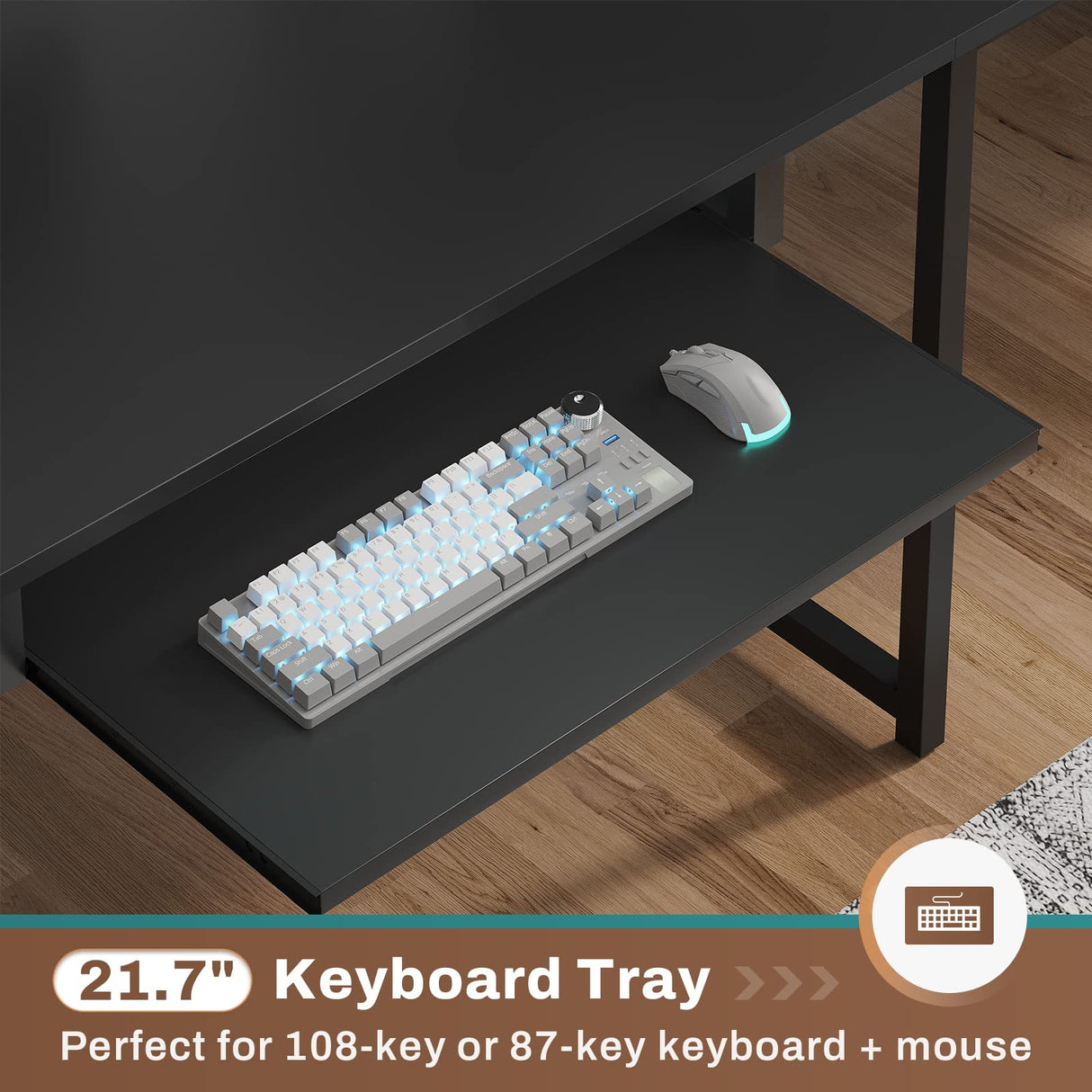 SEDETA L Shaped Gaming Desk, Reversible Computer Desk with Power Outlet and Pegboard, Gaming Desk with Led Lights, Keyboard Tray and Storage Bag for Home Office, Black SEDETA