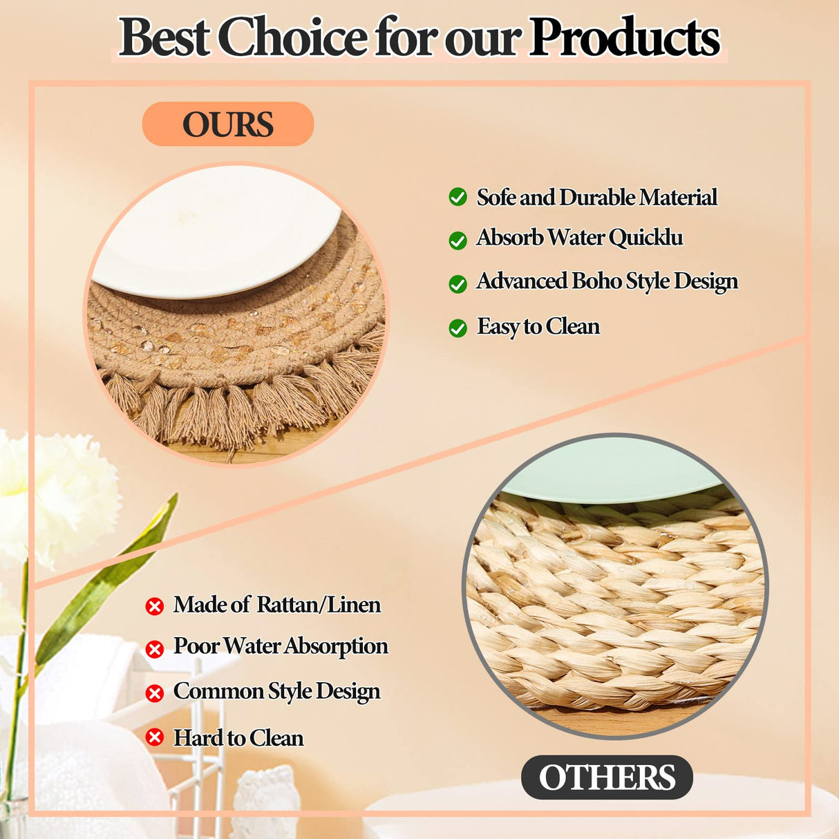 13 Inch Round Cotton Placemat Set of 4 Boho Placemats Table Mats Woven Washable Table Placemats for Fall Kitchen Dining Home Farmhouse Thanksgiving Christmas Decoration Heat Resistant Place Mat Lucomb