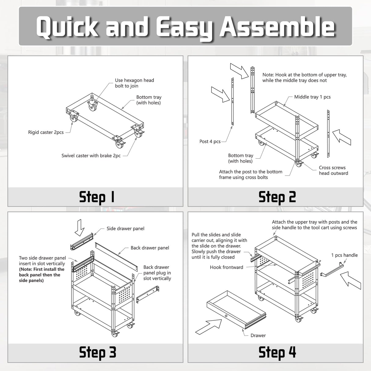 Pelnuies 3 Tray Tool Cart with Drawers, 400 LBS Capacity Rolling Tool Cart on Wheels, Heavy Duty Utility Cart with Pegboard, Mechanic Tool Storage Cart for Garage, Warehouse and Repair Shop, Orange Pelnuies