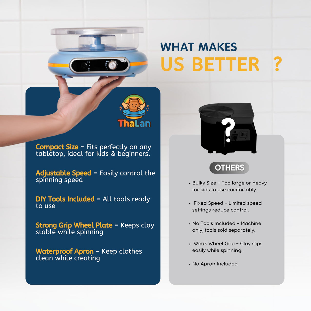 ThaLan Mini Pottery Wheel Kit, Pottery Wheel for Kids and Beginners, 4.7’’ Electric Clay Wheel, Adjustable Speed, Low Noise, Precision Control, 8Pcs Pottery Tools, (Blue) ThaLan