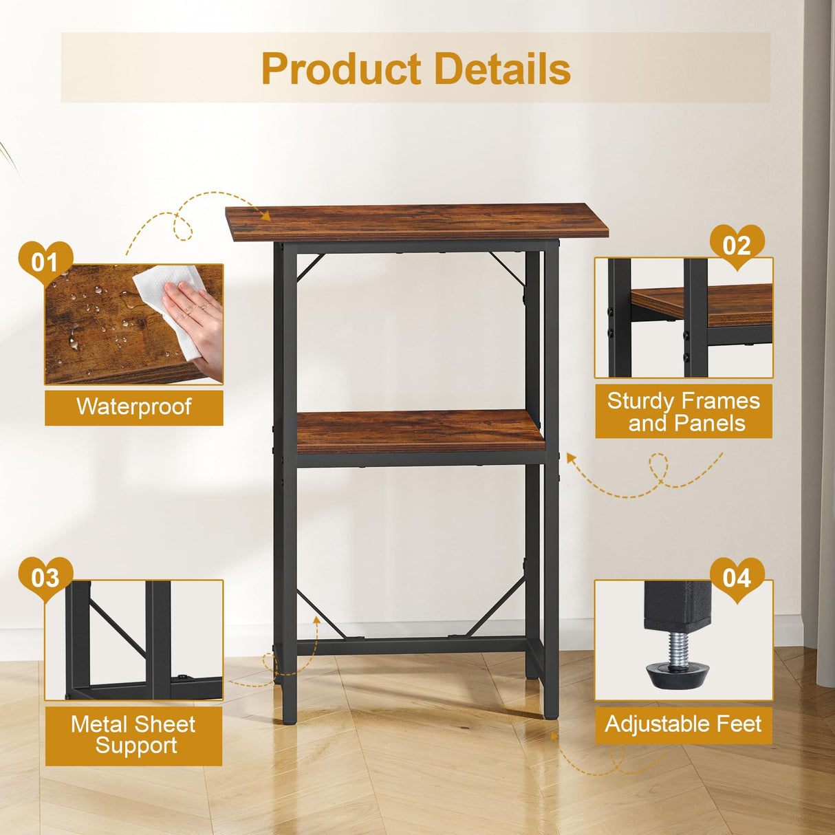 Snughome 10-20 Gallon Fish Tank Stand, Aquarium Stand 2-Tier Storage Shelves, Heavy Duty Terrarium Stand for Home Office Fish Tank Shelf, 24" L x 11.8" W x 30.7" H, Rustic Brown Snughome