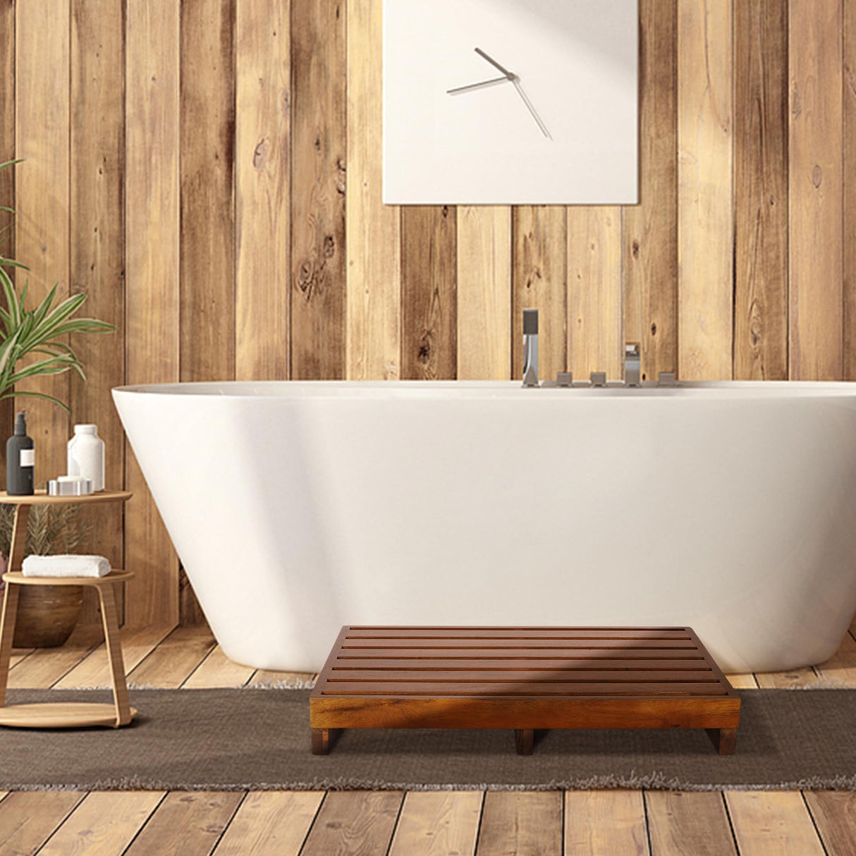 One Step Stool for Elderly and Kids(No Assemble Required)- Acacia Wood 3.5" High Riser Step Stool with Non-Slip Mat, Lightweight Step Stool Supports 450 LBS,Suitable for Indoor and Outdoor, Bathroom Fuilee