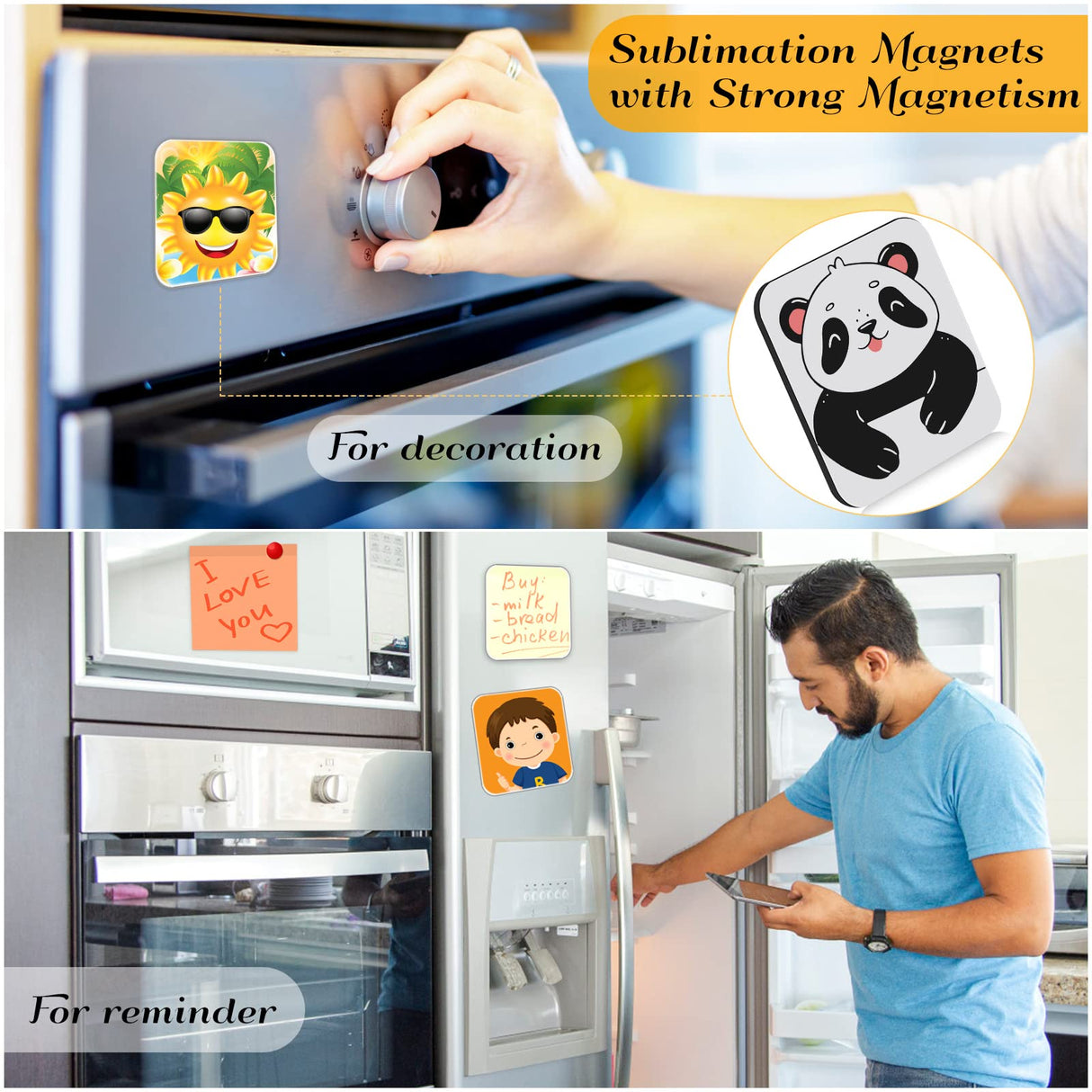 Sublimation Blanks Magnet 3x3 inch, Home Kitchen Blanks Refrigerator Magnets Bulk with 12 PCS Large Square Blanks, 12 PCS Magnet for Fridge Office Calendar Dรฉcor Personalized DIY Sublimation Items Cruzix