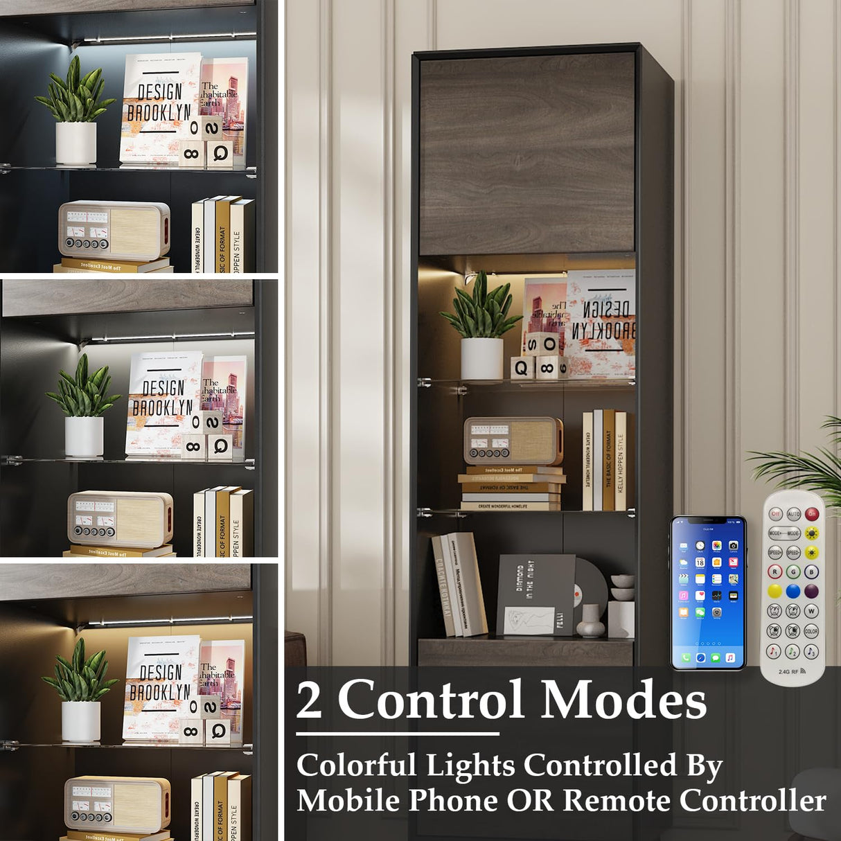 WOODTIME 3-Piece Large TV Stand with Lights and Bookshelves for TVs up to 70", Wall Unit Entertainment Center Media Console for Living Room & Home Theater WOODTIME