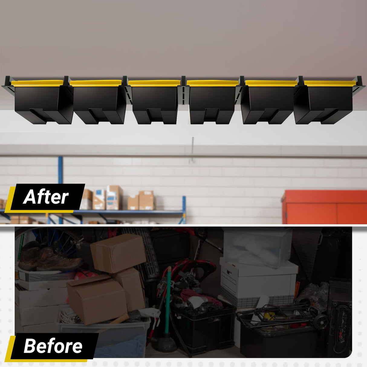 Eastrexon 6-bin Overhead Garage Storage Rack, Ceiling Storage Racks Heavy Duty, Powder Coated Tote Storage Rack for Garages, Sheds, Storerooms (7 PCS, for 6 Bins) Eastrexon