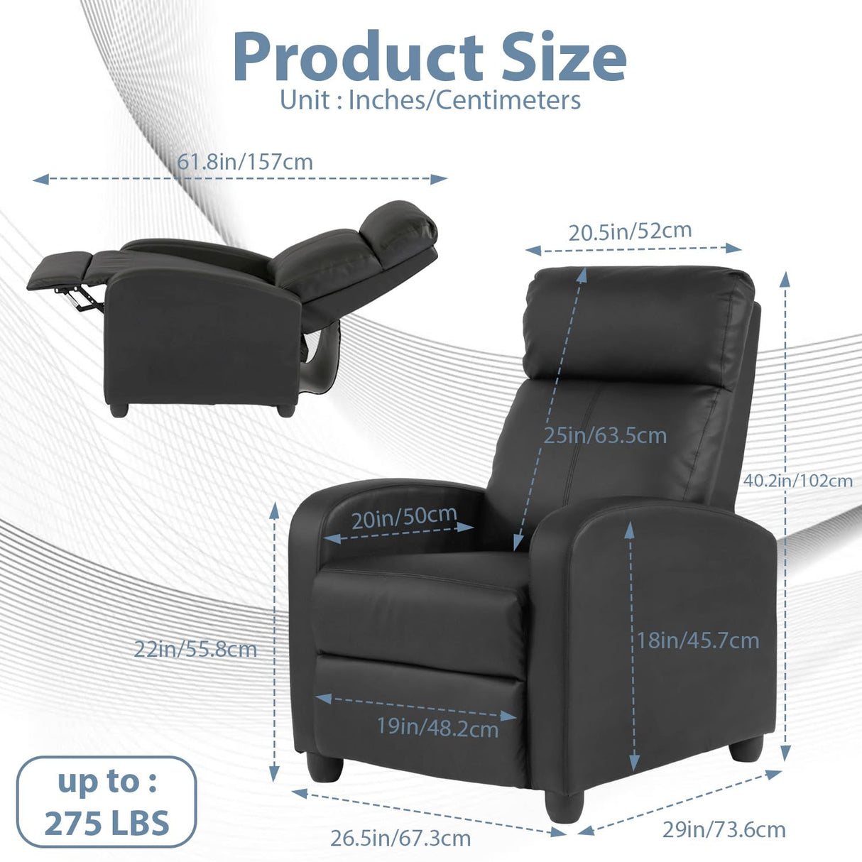 Ruesleag Massage Reclining for Adults Massage Recliner Chair for Living Room Recliner Sofa Winback Single Sofa Home Theater Seating w/Footrest Backrest Breathable Padded Reclining Easy Lounge,Black Ruesleag