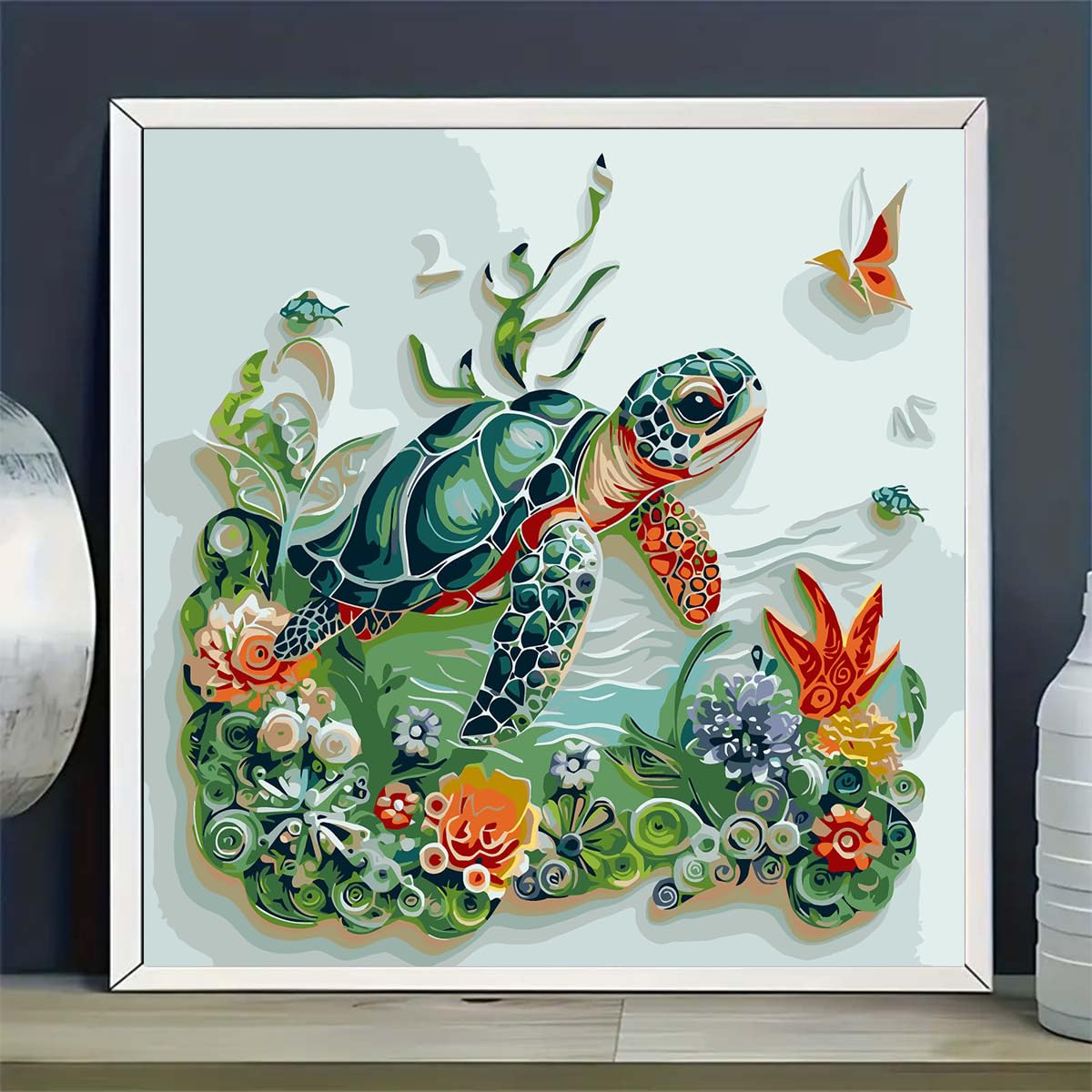 GEMFAMILY Paint by Numbers Kit for Adults Beginners, Animal Turtle Acrylic Adult Paint by Number Kits on Canvas,DIY Turtle Digital Oil Number Painting Kits for Home Decor 16X16inch GEMFAMILY