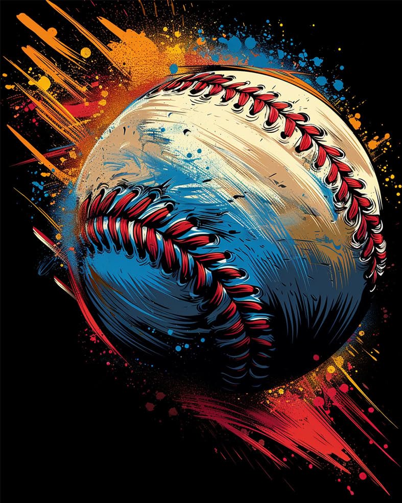 Graffiti Baseball Paint by Numbers Black Background Painting by Number for Adults Beginners Sport Baseball DIY Painting Canvas with Brushes Acrylic Paints Perfect for Decor 16x20 Inch(Without Frame) Generic