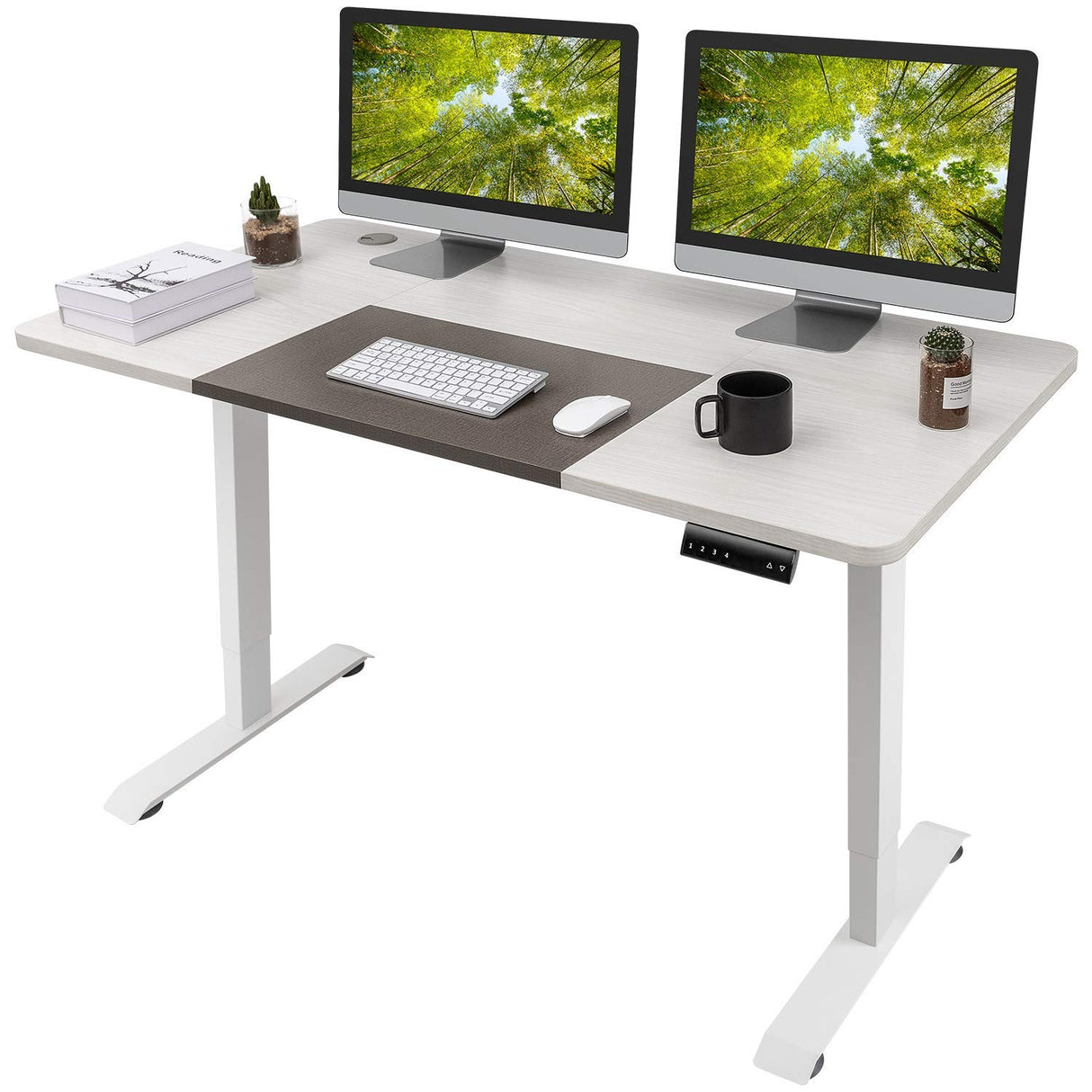 Homall Height Adjustable Electric Standing Desk, 55 x 28 Inches Stand Up Desk, Sit Stand Home Office Desk Computer Workstation with T-Shaped Metal Bracket (White) Homall