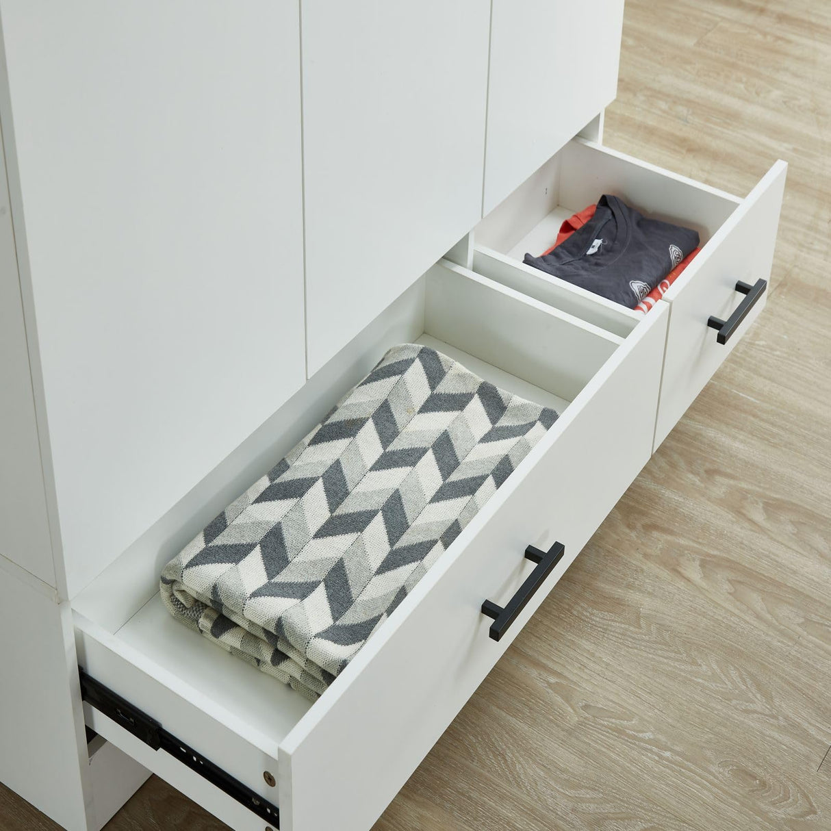 GraceGrove 3-Door Wooden Wardrobe Closet, Armoires and Wardrobes with 2 Drawers and Shelves Armoire Wardrobe Closet with Hanging Rod White 47.2''W x 18.9''D x 70.86''H GraceGrove