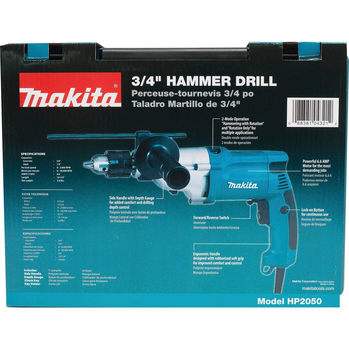 Makita HP2050-R 6.6 Amp 3/4 in. Hammer Drill with Case (Renewed) Makita