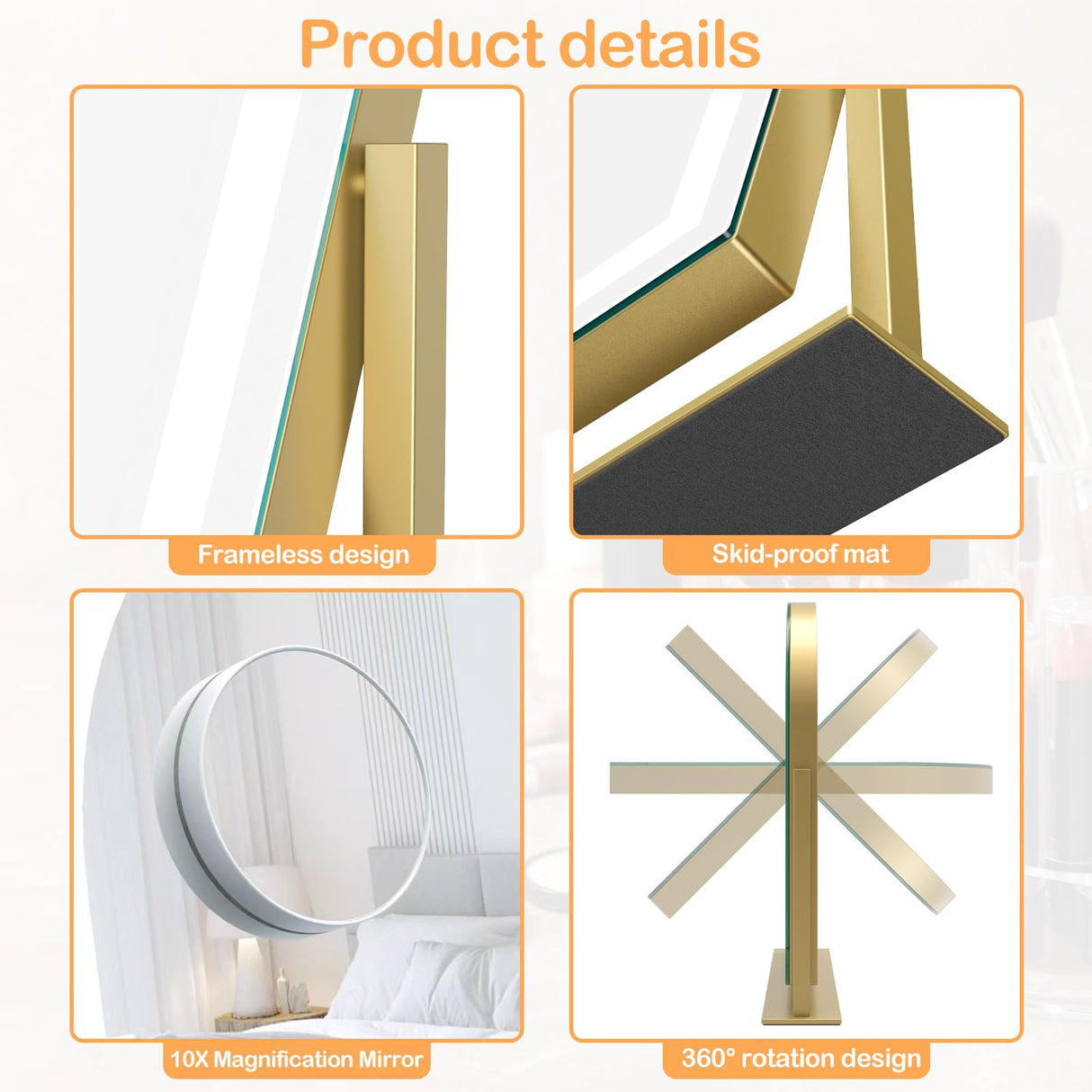 Gvnkvn Lighted Makeup Mirror, Hollywood Vanity Mirror with Lights, Three Color Lighting Modes, and Detachable 10X Magnification Mirror, Smart Touch Control, 360°Rotation (15.2in. Curved) Gvnkvn