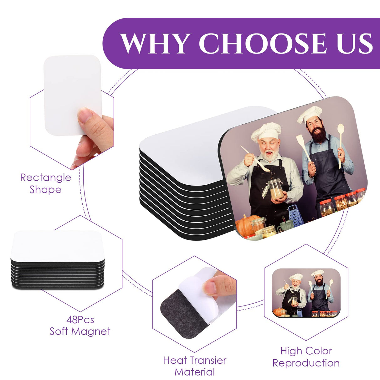 Xuhal 96 Pcs Thick Sublimation Magnet Blanks Sublimation Blank Refrigerator Magnets with 48 Pcs Larger Square Blanks, 48 Pcs Fridge Magnets for Kitchen Microwave Oven Office Decor 2.8 x 2 Inch Xuhal