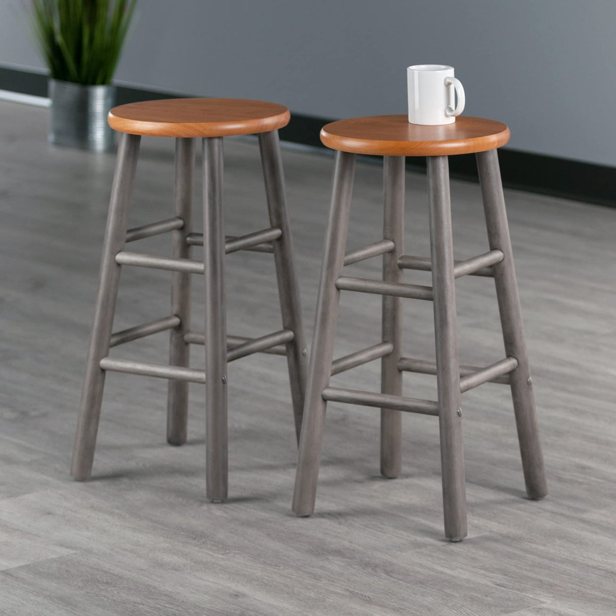 Winsome Wood Huxton 2-Pc Counter Stool Set, Gray and Teak Winsome