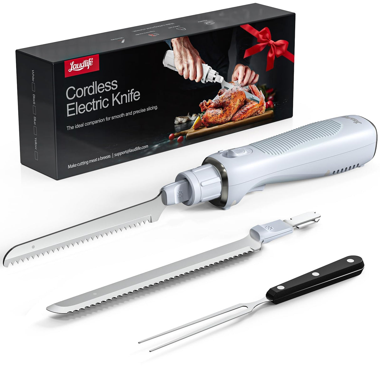 Electric Knife, Cordless Cutting Knifes, Ergonomic Design with Comfortable Contoured Grip Rechargeable Easy-Slice Electric Carving Knife for Meat Slicing, Bread, Fillet, Turkey, Blue LAUDLIFE