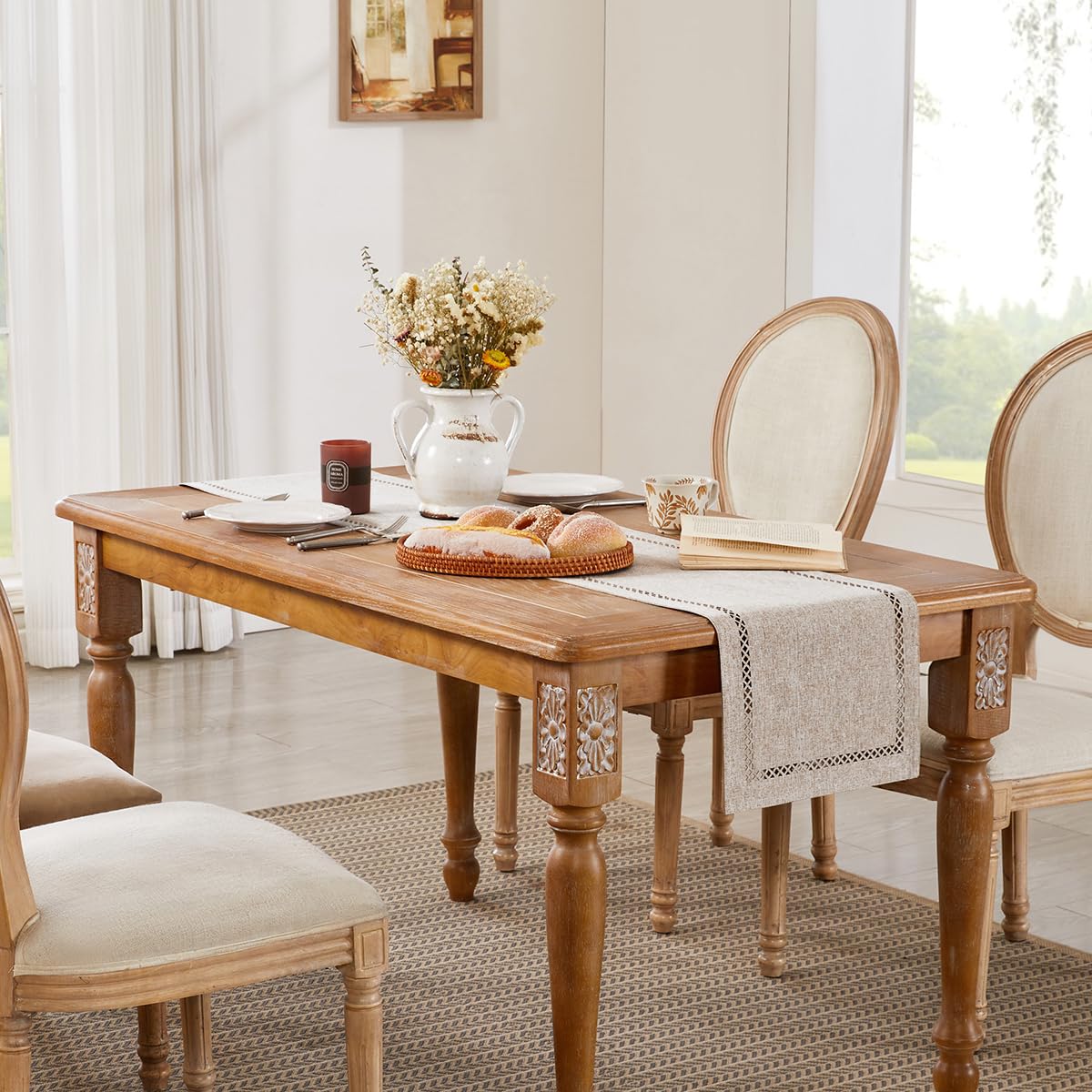 Aoztio Burlap Style Farmhouse Table Runner, 13 x 36 Inch Coffee, Rustic Geometric Hollow Table Runners 36 Inches Long for Dresser Table Everyday Use, 13x36 Inches, Coffee Aoztio