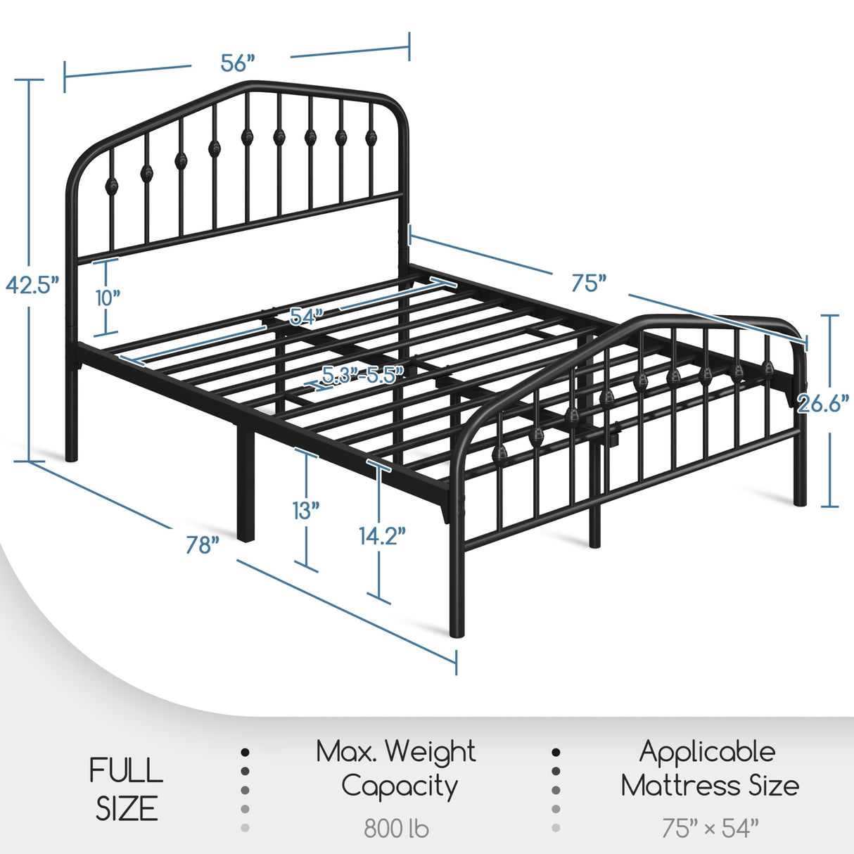 Yaheetech Full Bed Frames Metal Platform Bed with Victorian Style Wrought Iron Headboard and Footboard/Easy Assembly/No Box Spring Needed/Black Full Bed Yaheetech