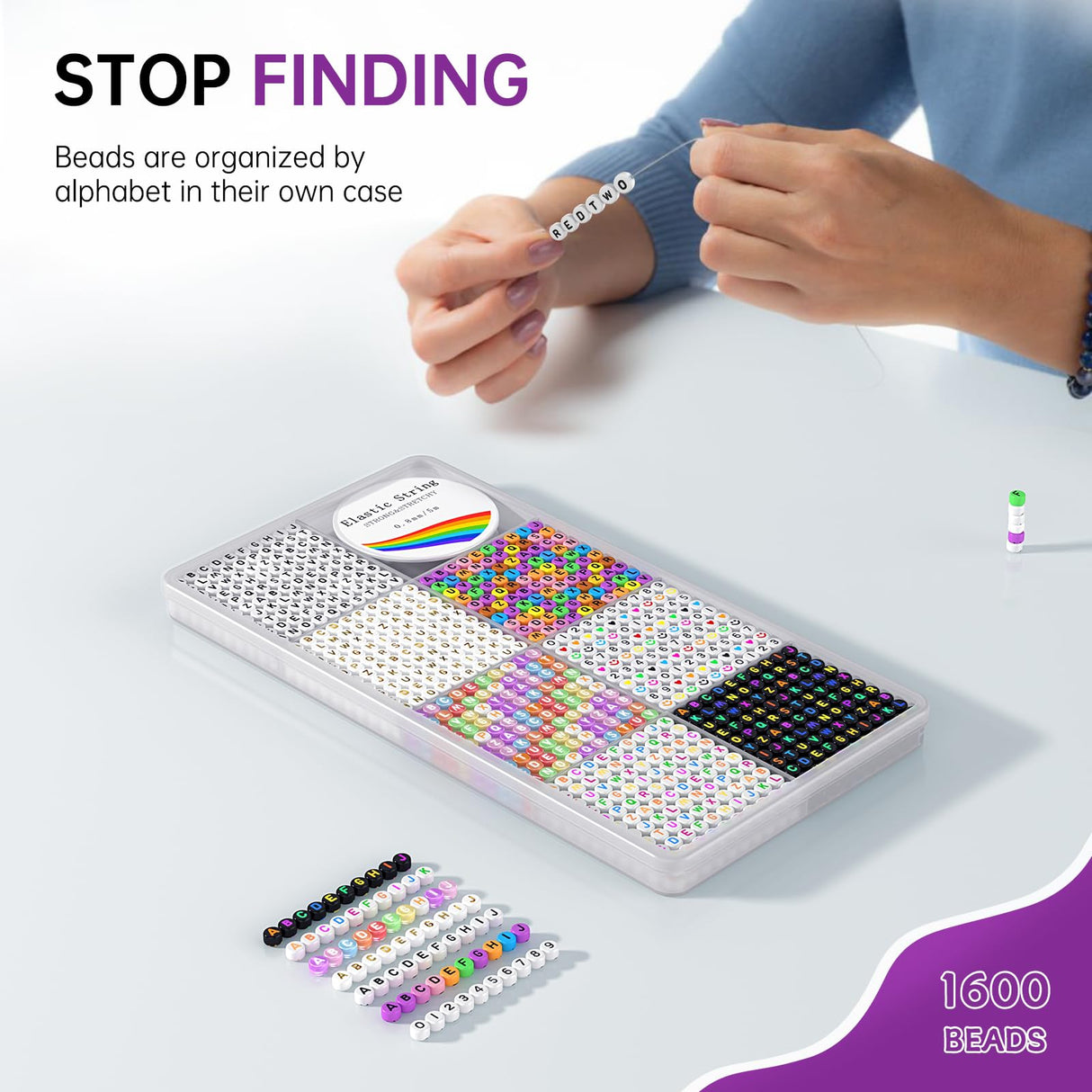 Redtwo 1600 Pcs Letter Beads Kit, 6 Styles of Colorful Alphabet Beads for Bracelet, Number Beads Smiley Face Beads Heart Beads and a Roll of Elastic String for Friendship Bracelet Kit. Redtwo