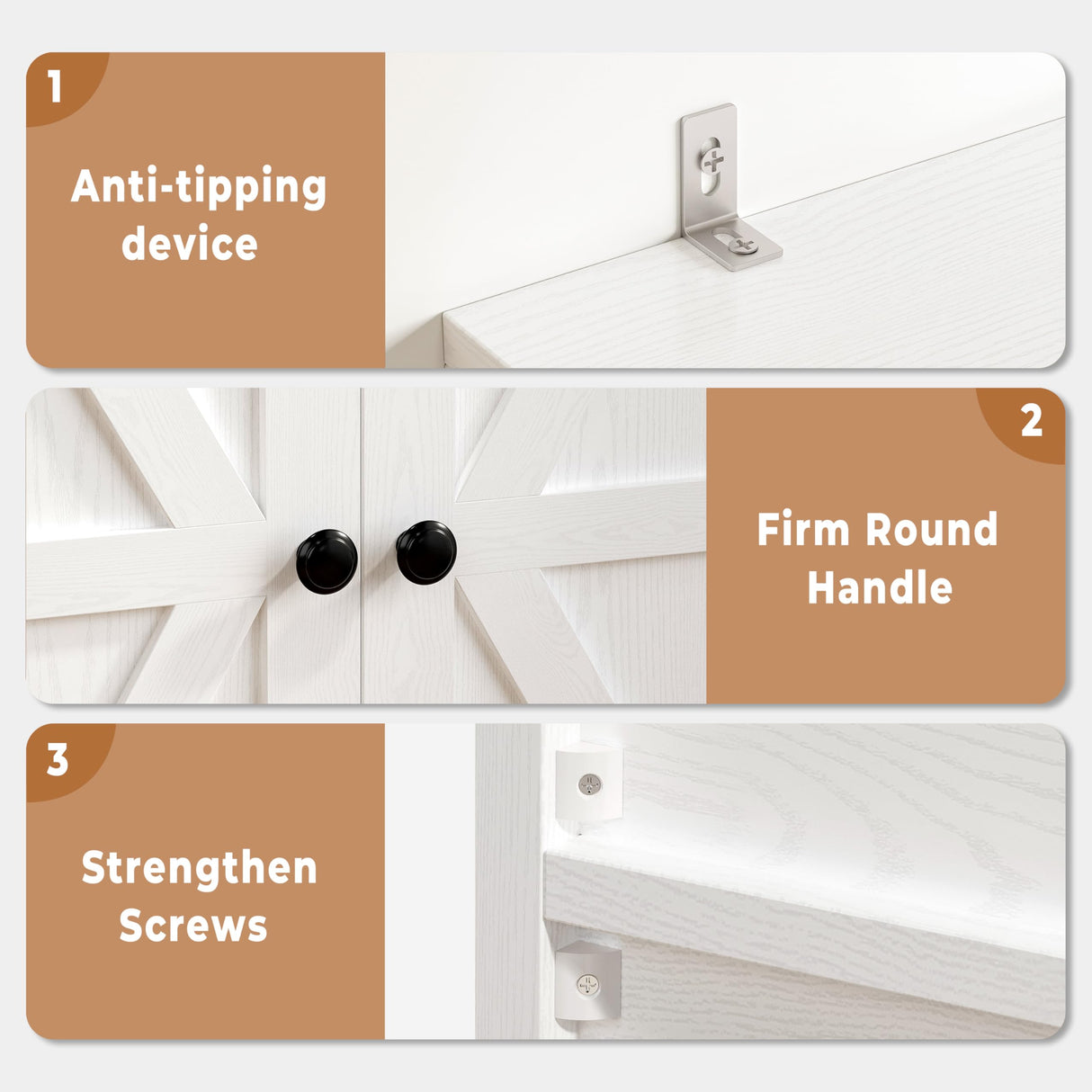 IRONCK Modern Bookshelf with Storage, 5-Tier Farmhouse Bookcase, Storage Cabinet for Home Office, Living Room, White IRONCK