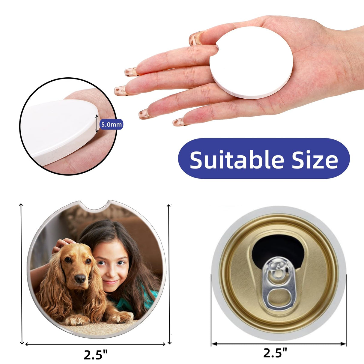 Eorbow 24 Packs Ceramic Sublimation Car Coasters, Car Blanks Cupholders with Finger Notch for Easy Removal, Absorbent Auto Cup Holders Keep Vehicle Free from Cold Drink Sweat Stain Spill Eorbow