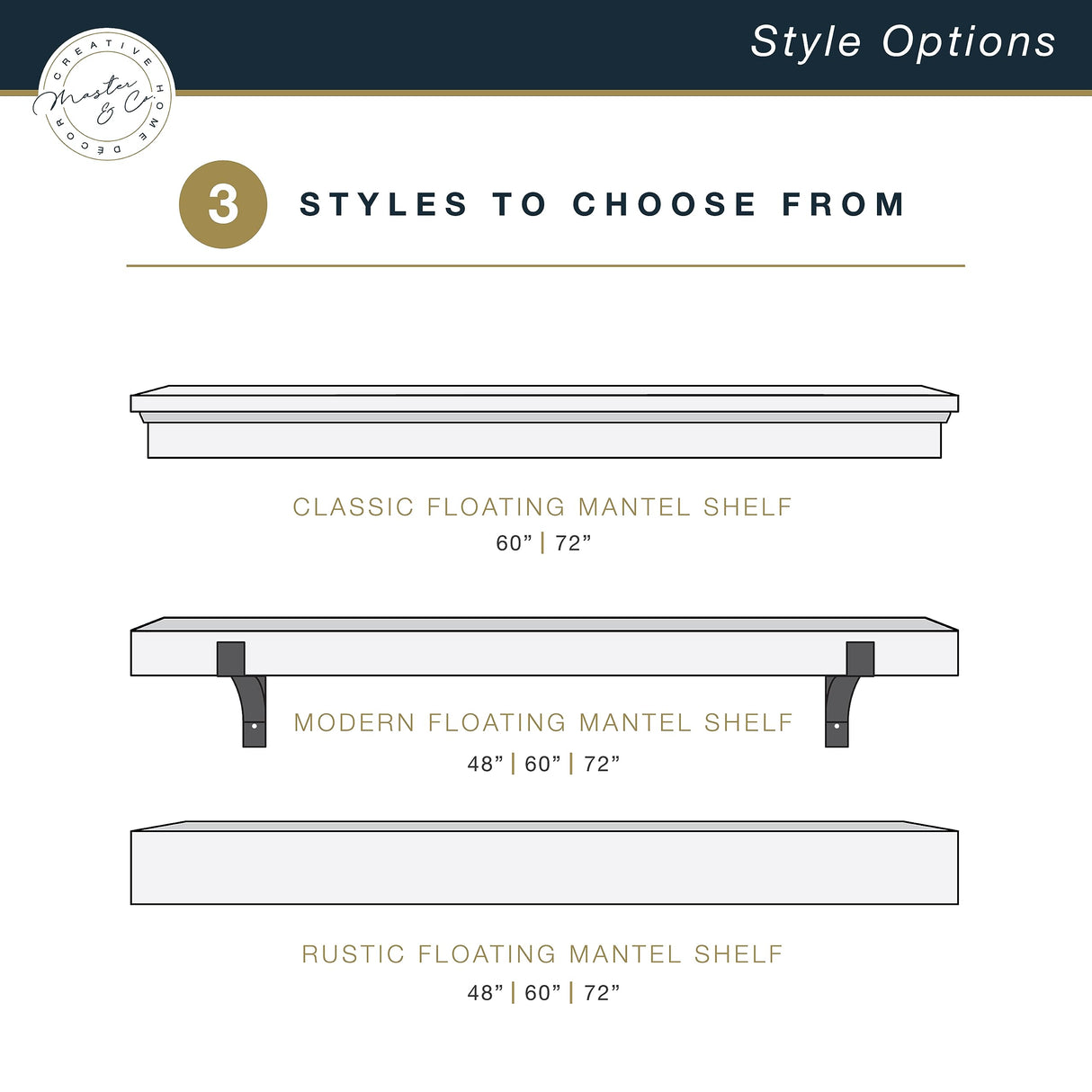 MCS 60-Inch Mantel, Master & Co Gray Woodgrain Finish Solid Wood Floating Fireplace Mantel, Long Floating Shelf for Livingroom with Wood Cleat Hanging System, Photo and Home Decor Display Shelf MCS