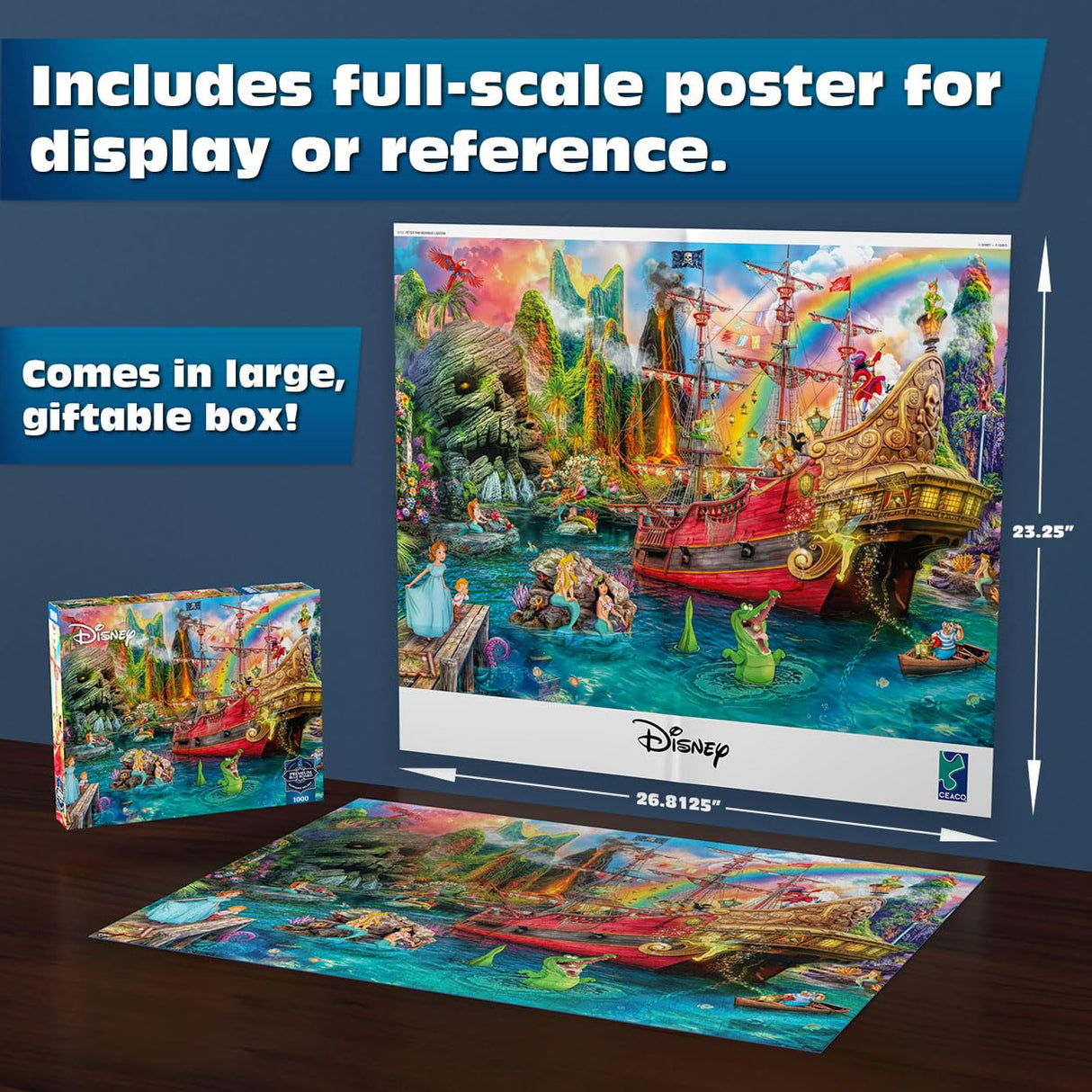 Ceaco - Sapphire Select - Disney - Aimee Stewart - Peter Pan Mermaid Lagoon -1000 Piece Jigsaw Puzzle – Challenging & Fun – Blue Core Puzzle Board – Giftable Display Box - Full Size Poster Included Buffalo Games