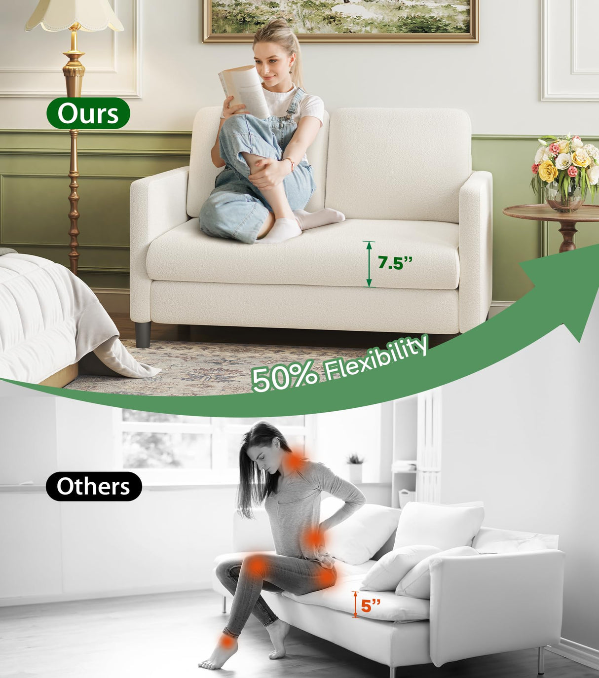 Welzona Loveseat Sofa, 51" Love Seat, Comfy Teddy Small Loveseat for Small Spaces, Tool-Free Setup Small Couch for Bedroom, All-Wood Small Couches for Small Spaces, No Pillow Include, Beige Welzona