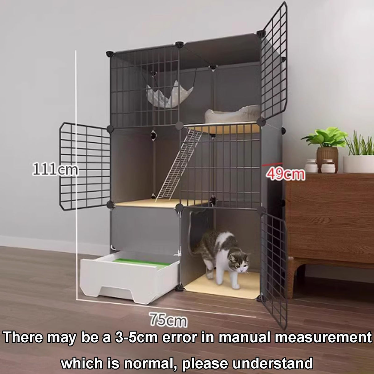 GUQASDV Black Cat Cage, Catio Indoor Cat Enclosure, Enclosed Cat Playpen, Cat House with Enclosed Litter Box Quick Assembly for Ferret, Chinchilla, Small Animals(75x49x111cm) GUQASDV