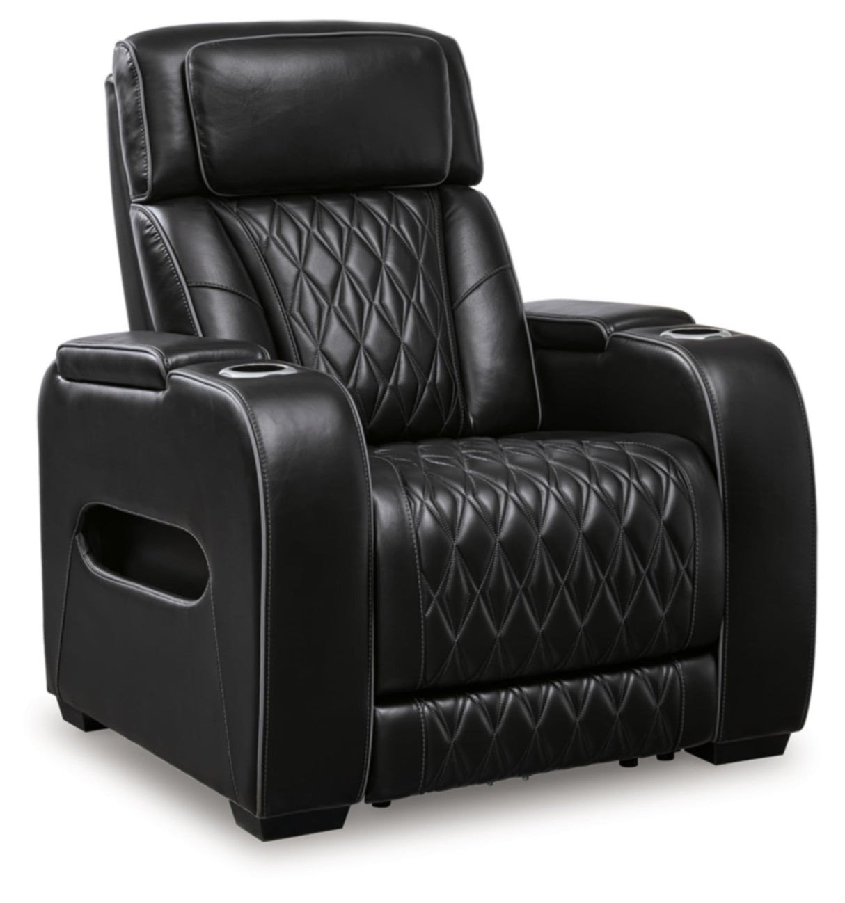 Signature Design by Ashley Boyington Contemporary Leather Match Power Recliner with Adjustable Headrest, Cup Holders, USB Port and Air Massage System, Black Signature Design by Ashley