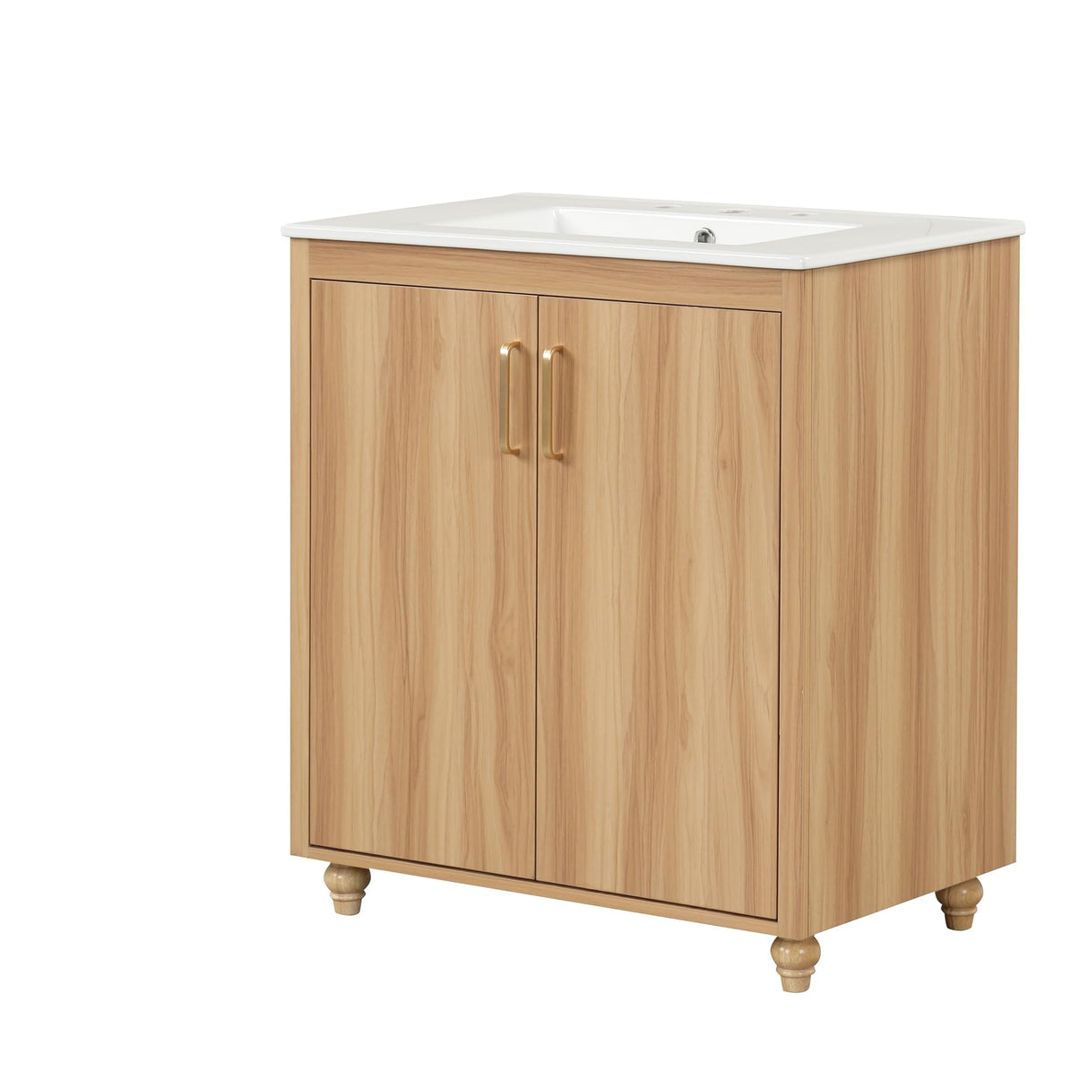 LUMISOL 30" Bathroom Vanity with Sink Combo, Wood Bathroom Storage Cabinet with 1 Drawer and 2 Doors, Multifunctional Racks, Solid Wood Bathroom Vanity with Ceramic Sink, Natural LUMISOL