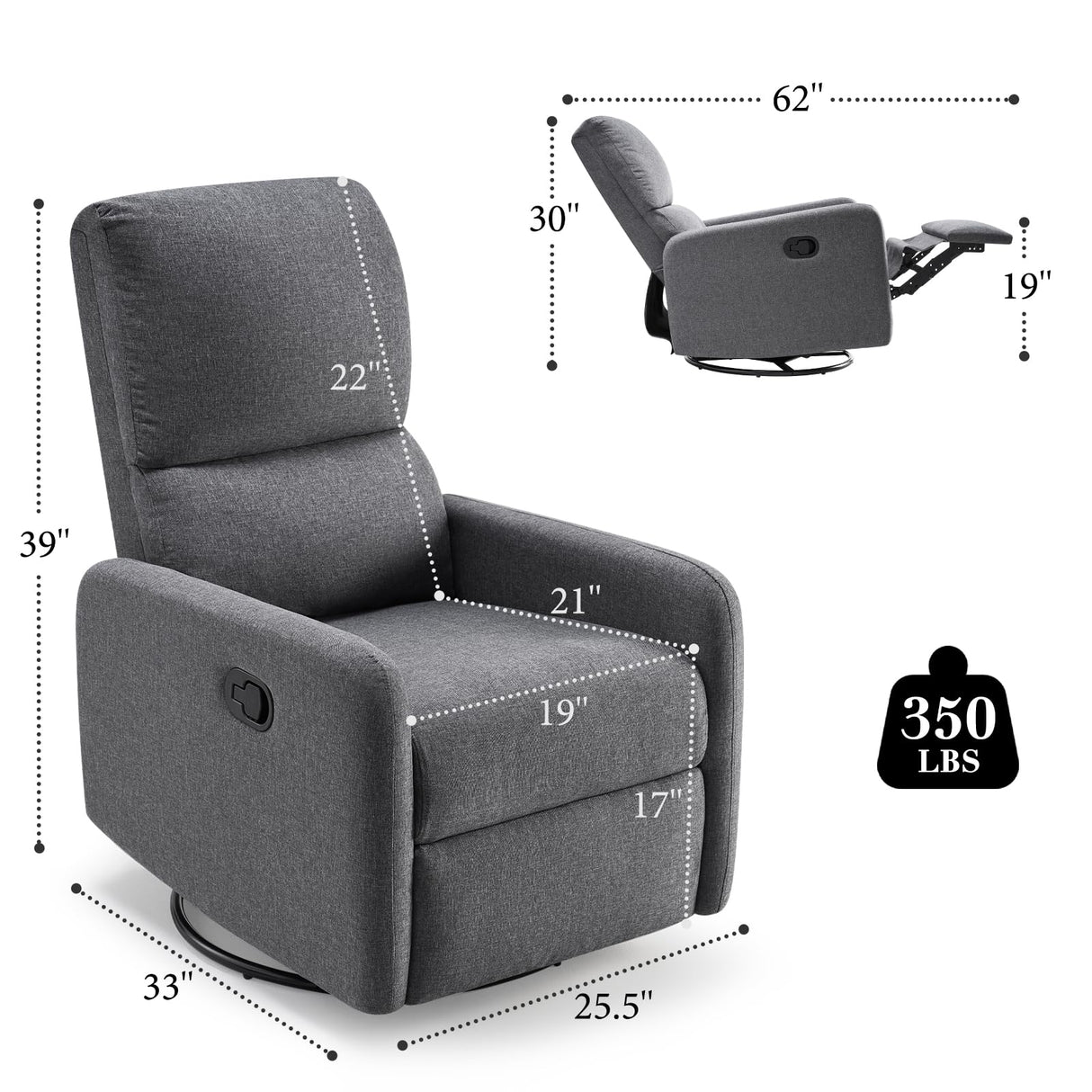 Jocisland Swivel Glider Rocking Recliner Chair for Adults, Nursery Rocker Reclining, Comfy Upholstered Single Sofa Armchair for Living Room Bedroom Nursing, Linen Gray Jocisland
