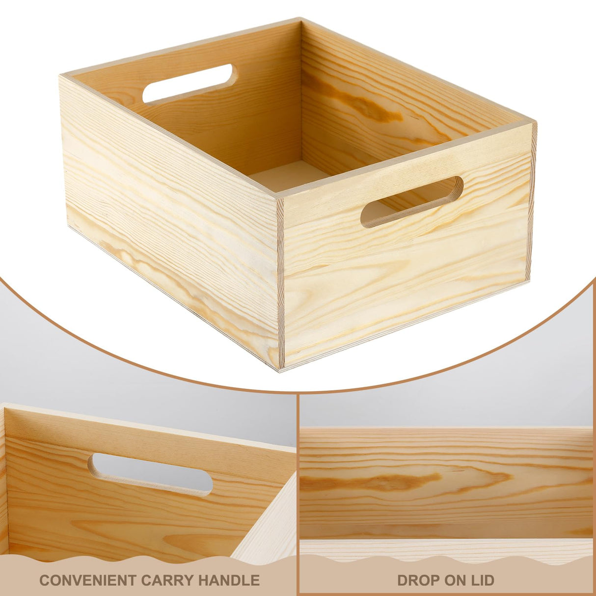 Menkxi Large Wooden Box with Hand Holes, 15 x 12 x 7 Inches Pine Wood Box Unfinished Wooden Box for DIY Craft Arts Hobbies and Home Storage(15 x 12 x 7 Inch) Menkxi