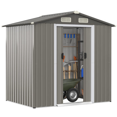 HAPPYGRILL 6 x 4 ft Outdoor Metal Storage Shed, Galvanized Steel Shed with Tilted Roof, Lockable Sliding Doors & 4 Air Vents, Utility Shed for Backyard Garden Patio Lawn